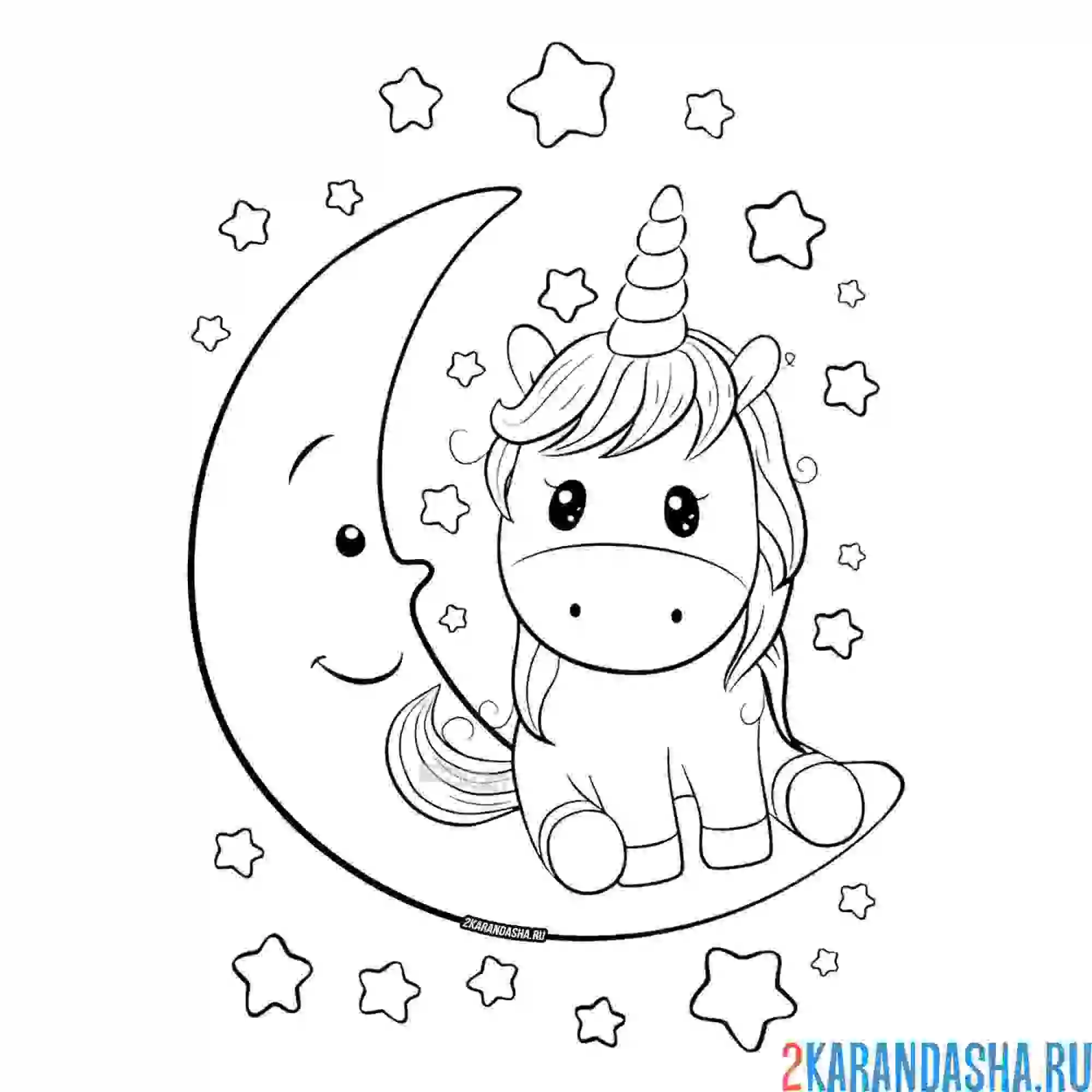 Раскраска единорог на луне