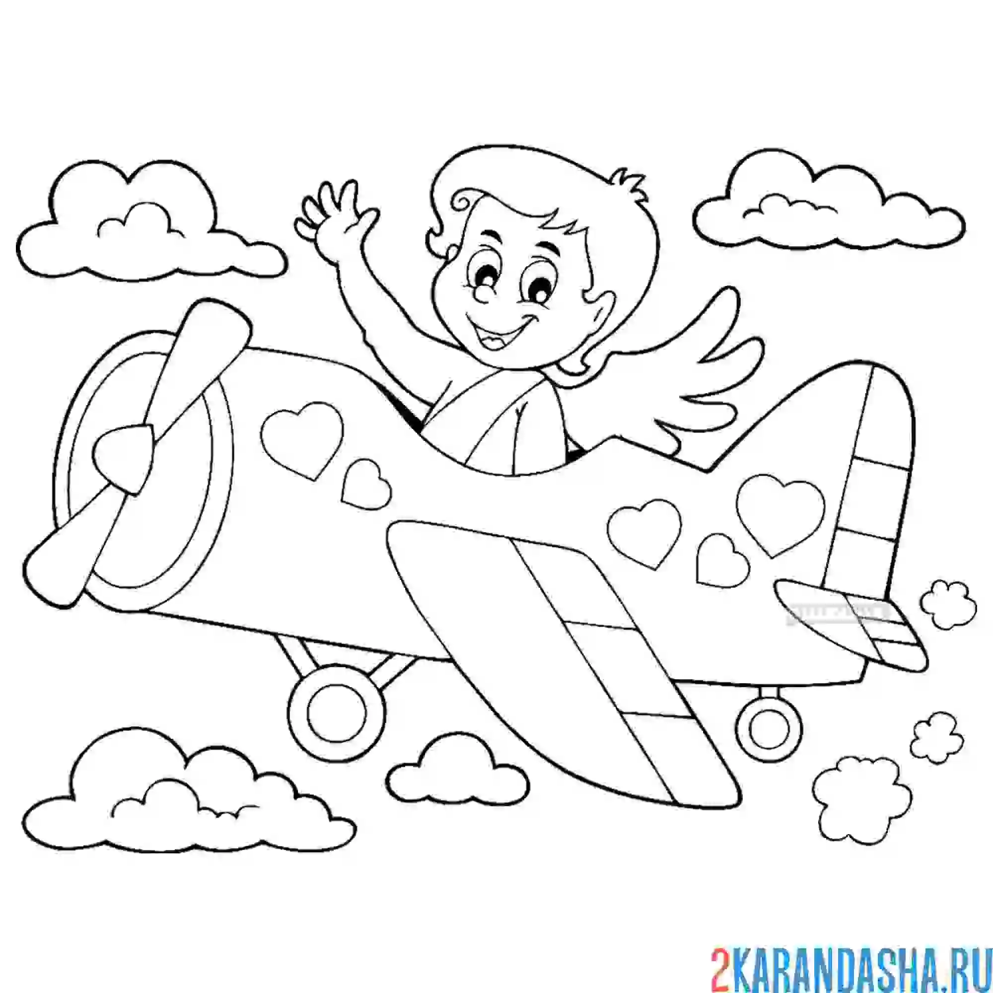 Раскраска самолет в облаках