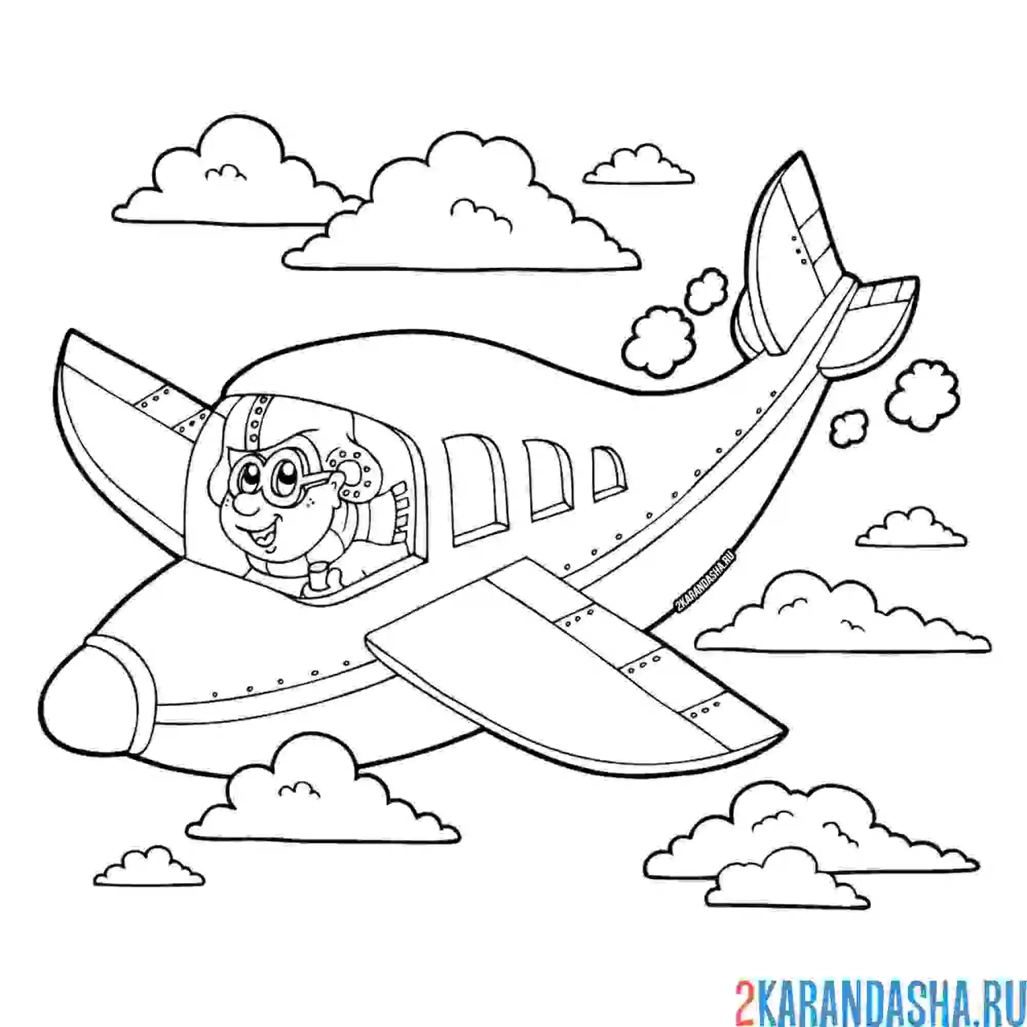 Раскраска смешной самолет