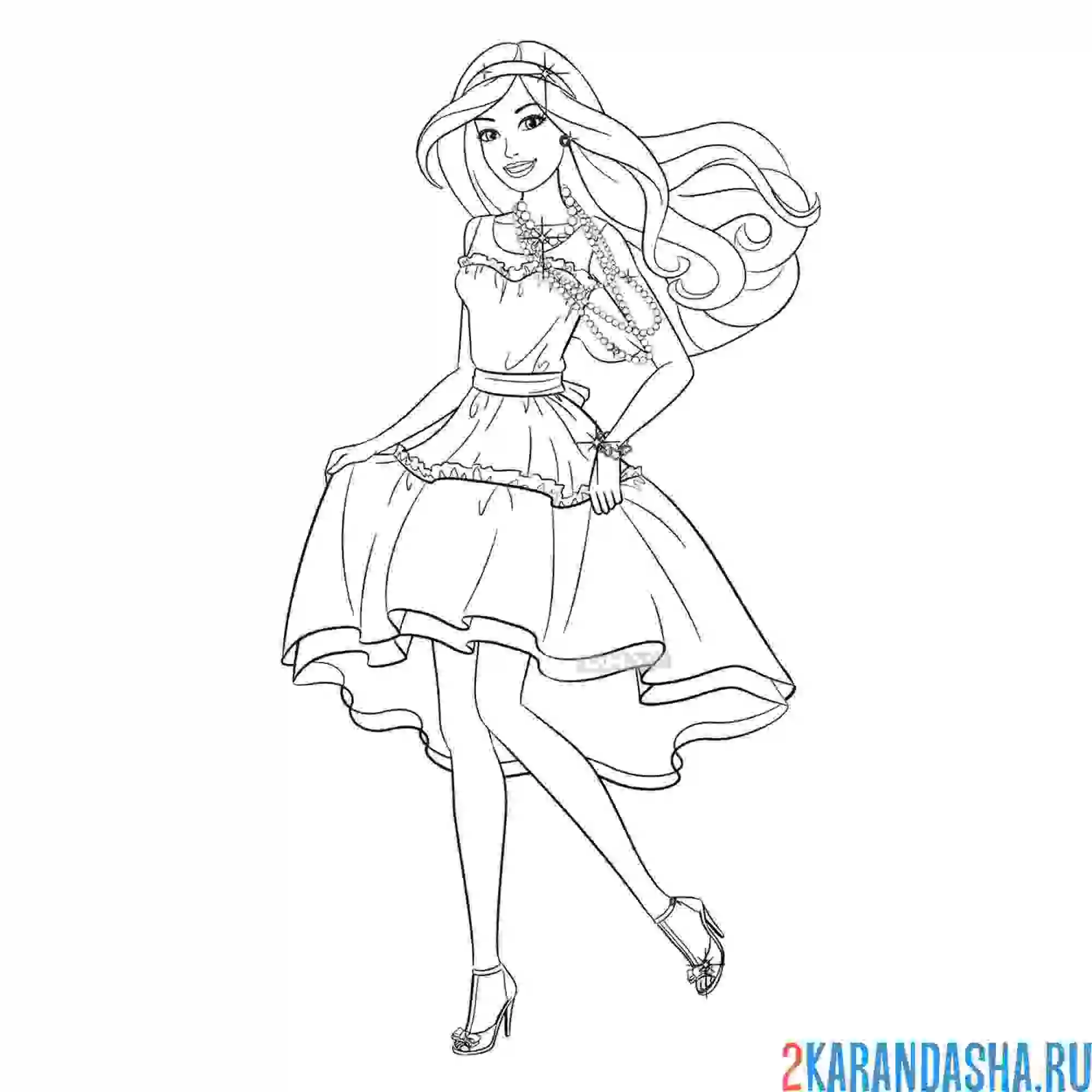Раскраска барби кукла в длинном платье