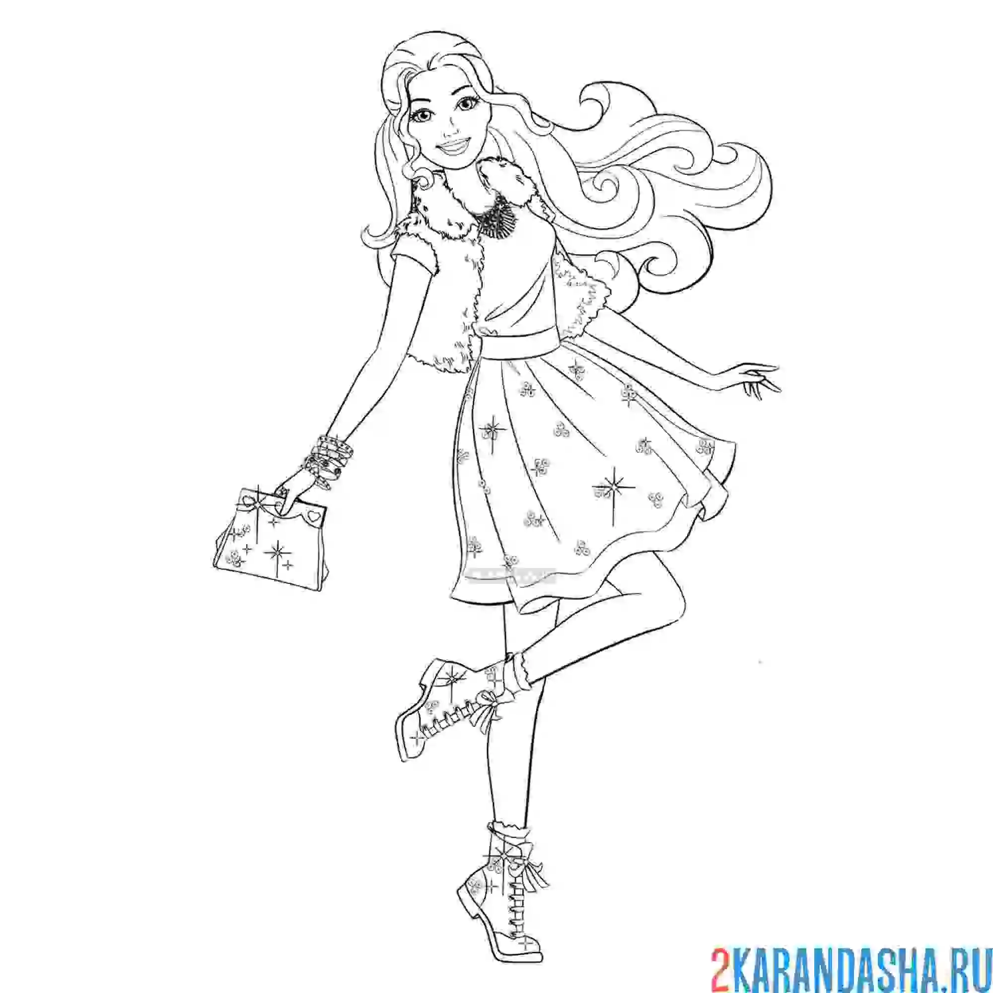 Раскраска барби счастливая девушка