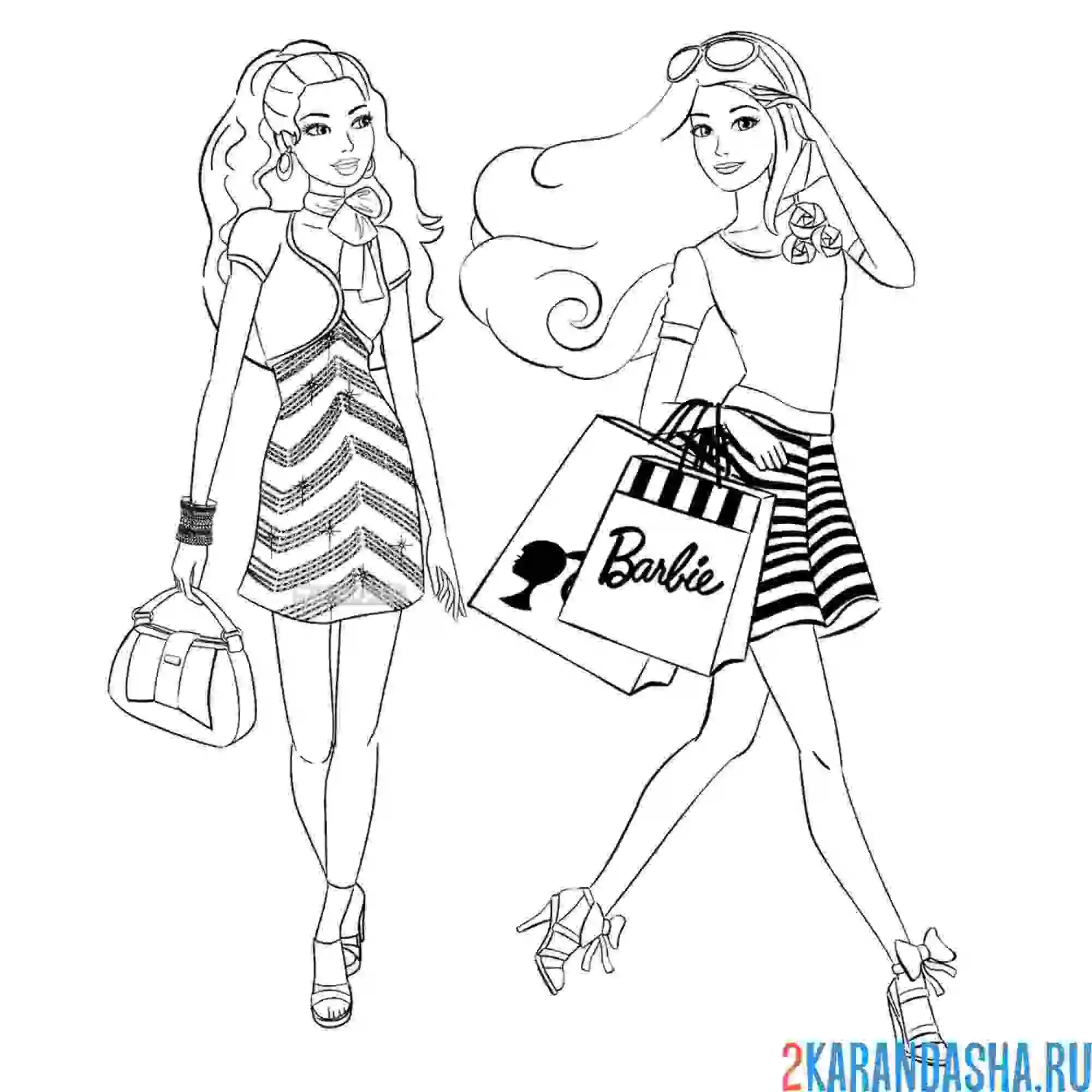 Раскраска барби подружки модницы вышли из магазинов