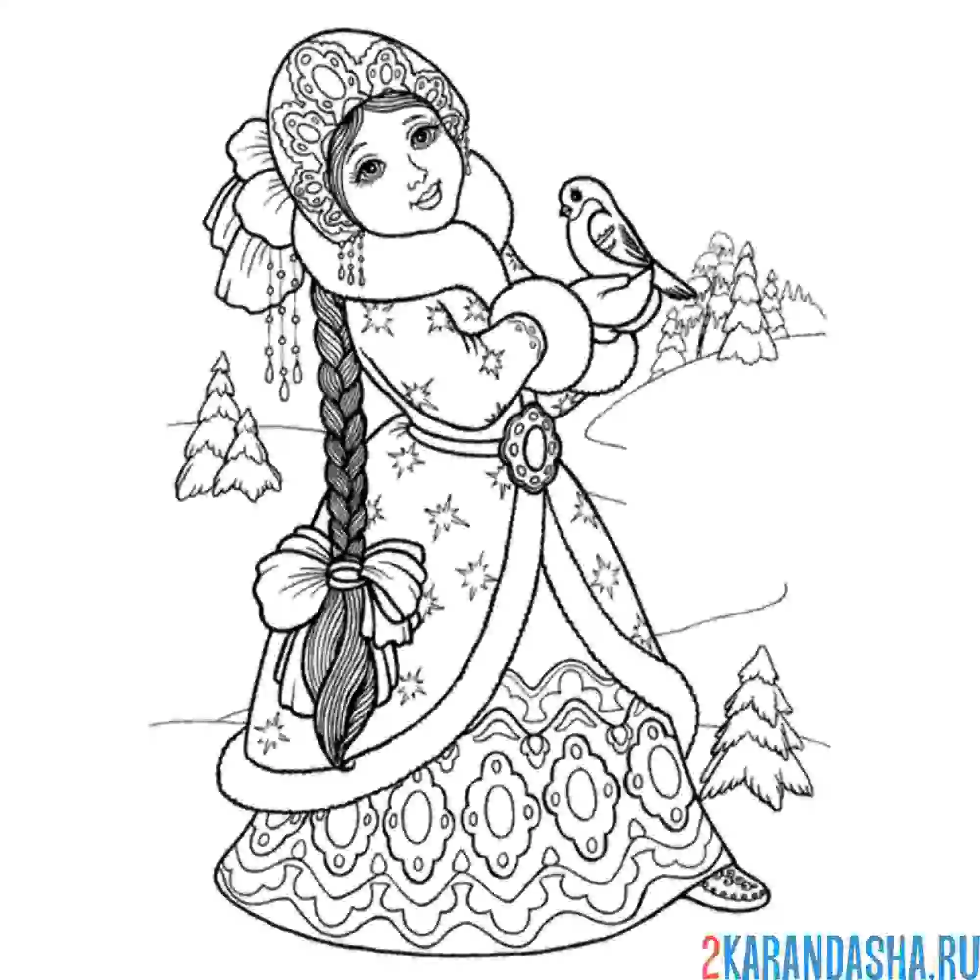 Раскраска снегурочка и снегирь