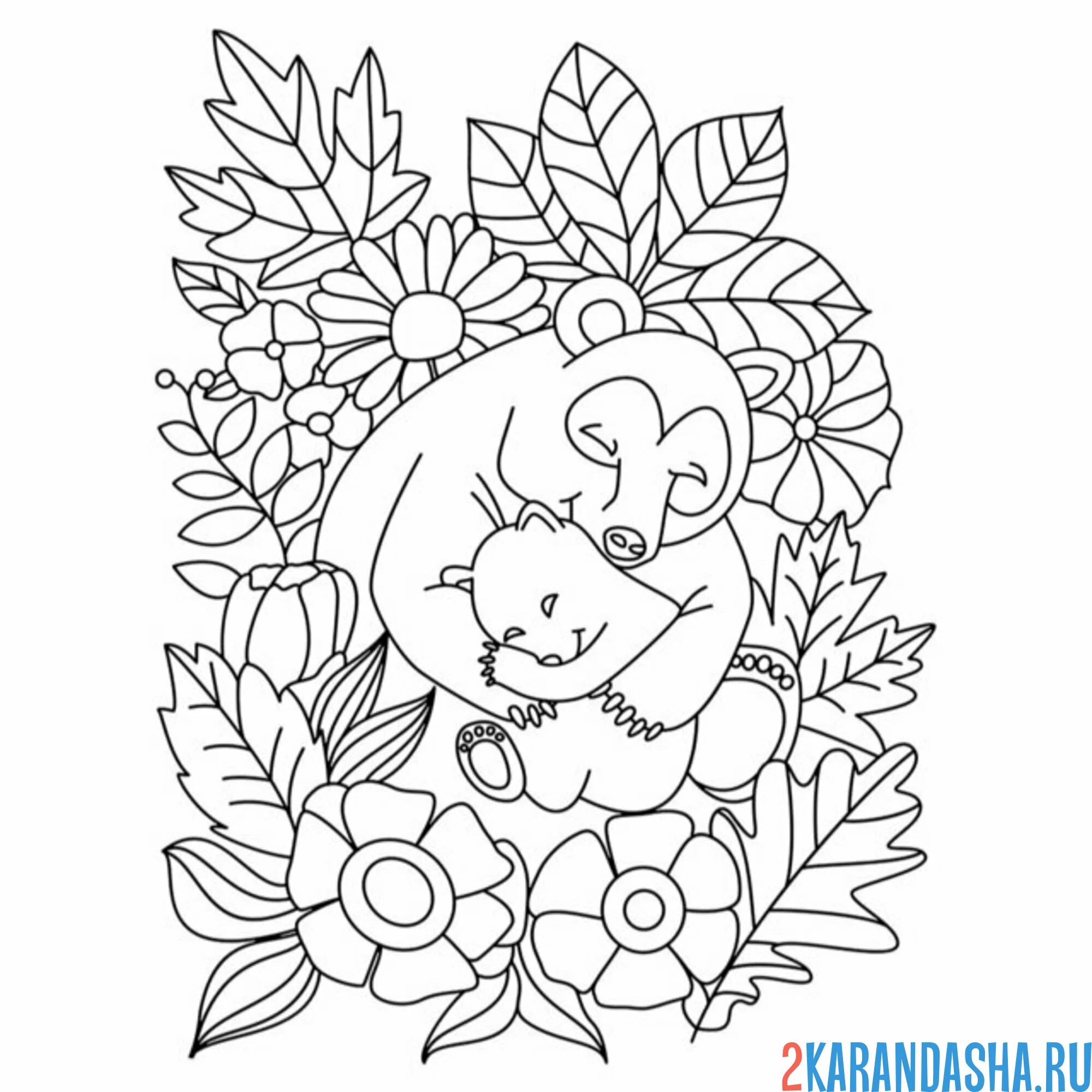 Раскраска медвежонок обнимаем маму медведя