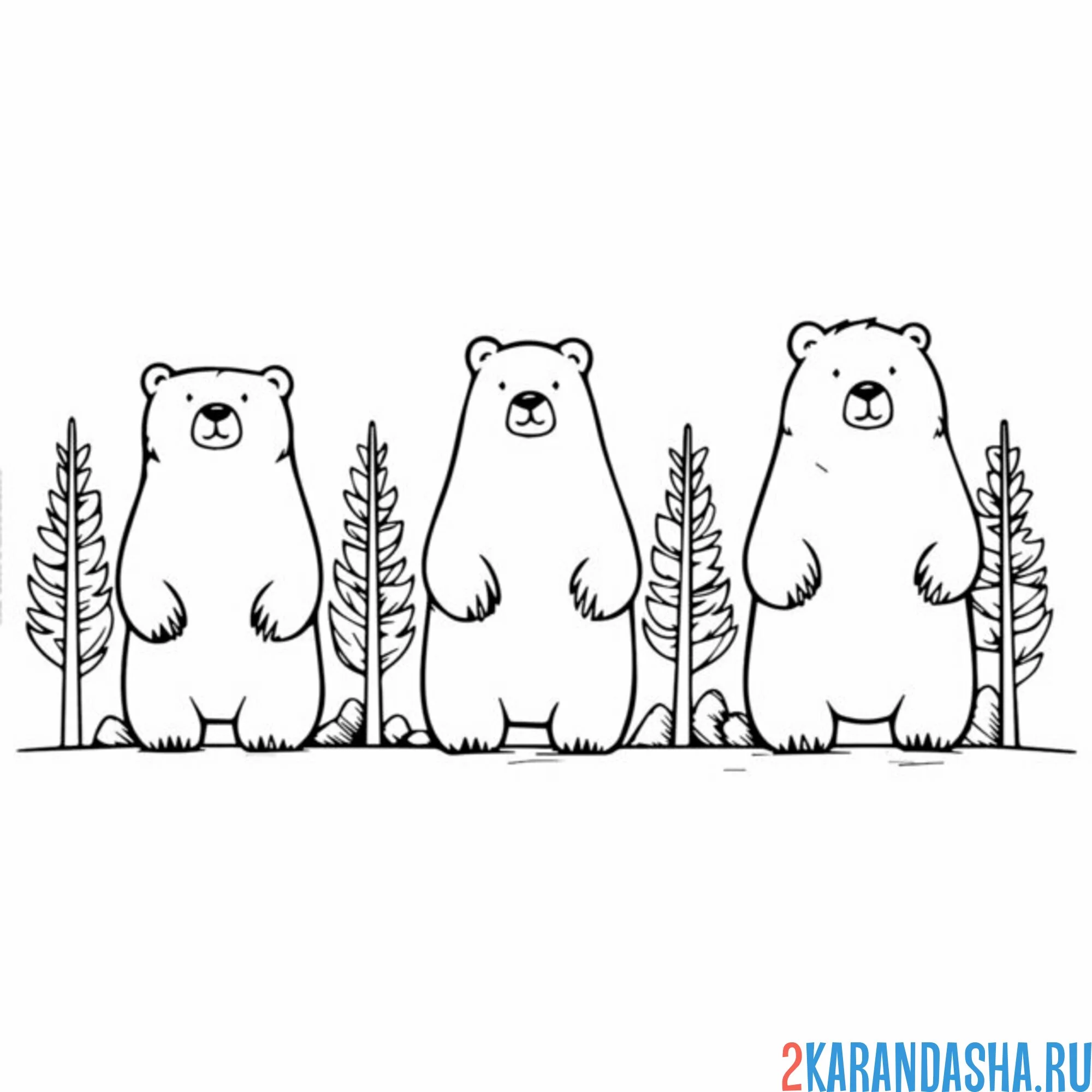 Раскраска три мишки в лесу