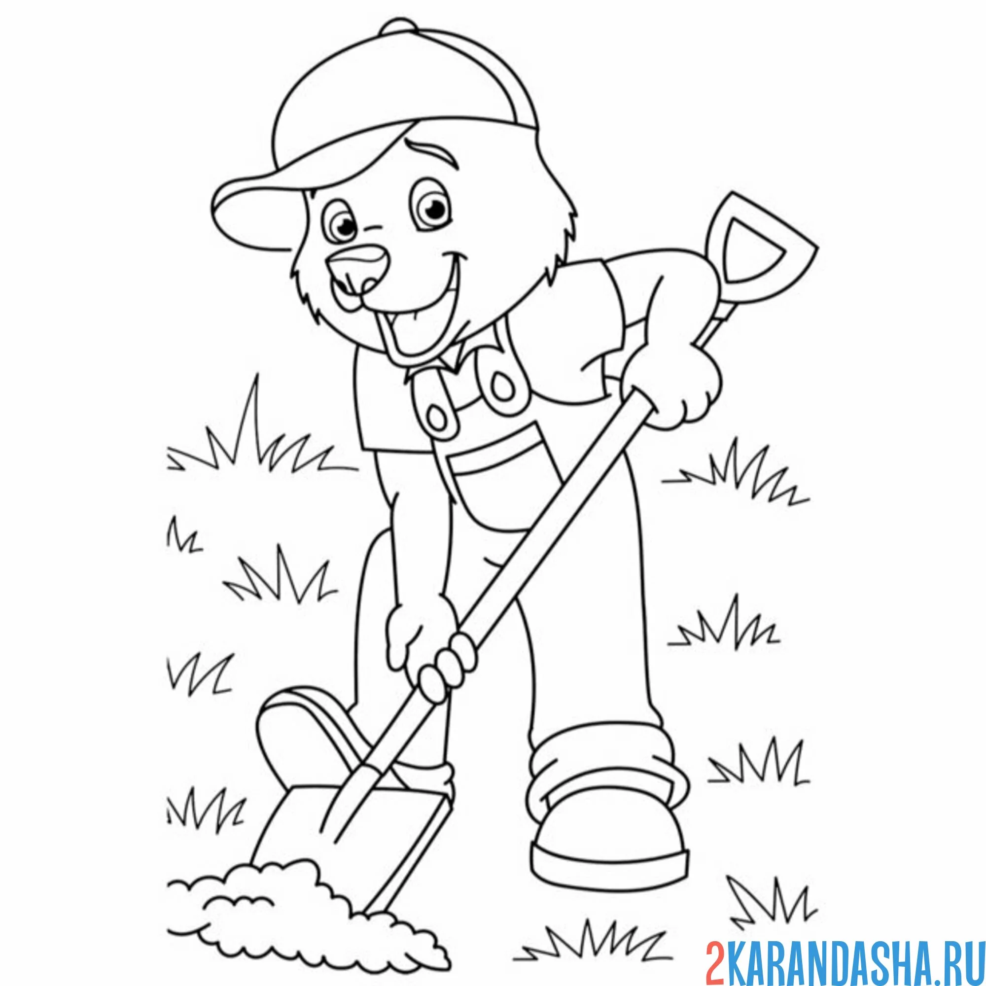 Раскраска мишка садовод