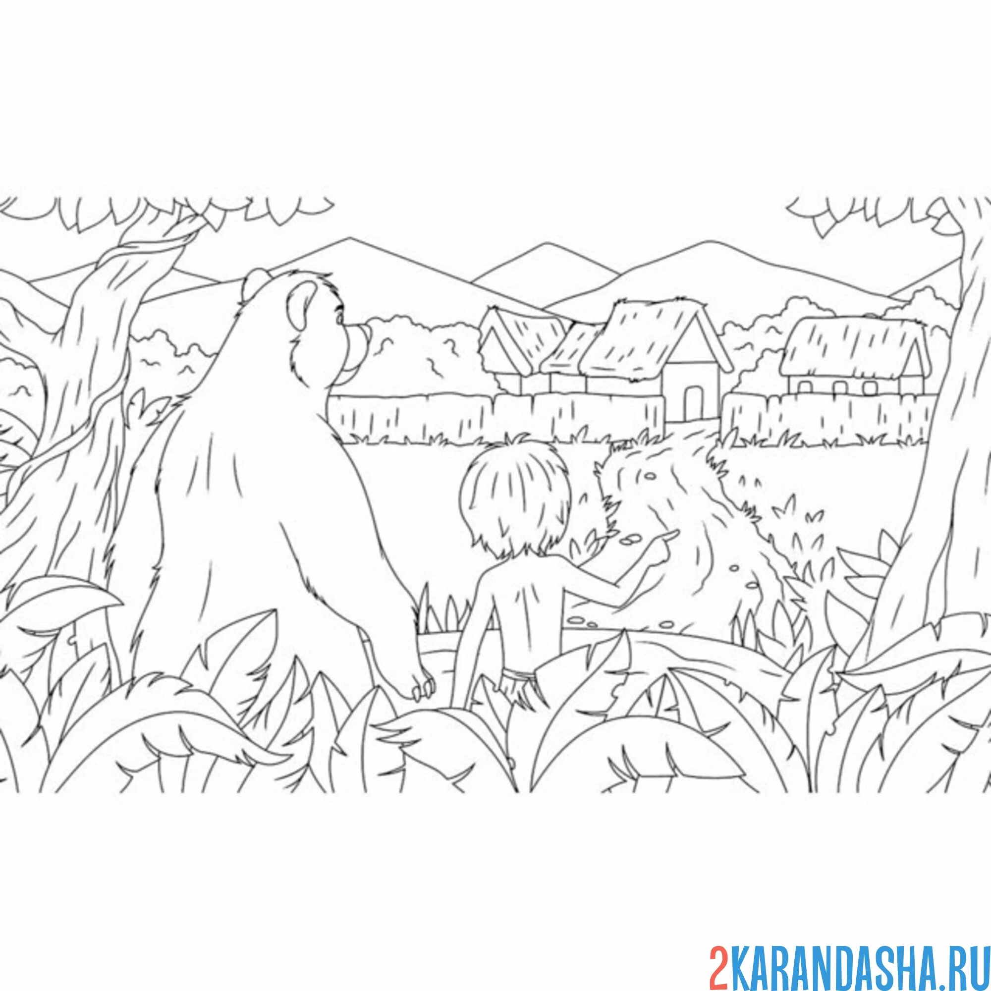 Раскраска маугли и медведь балу