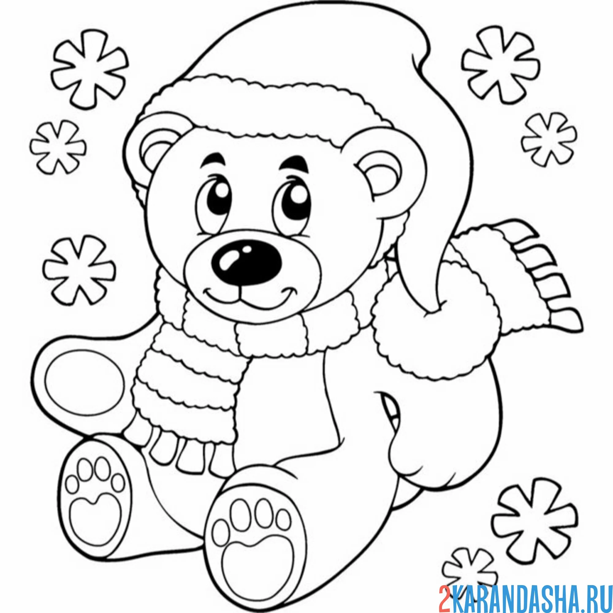 Раскраска медведь зимой