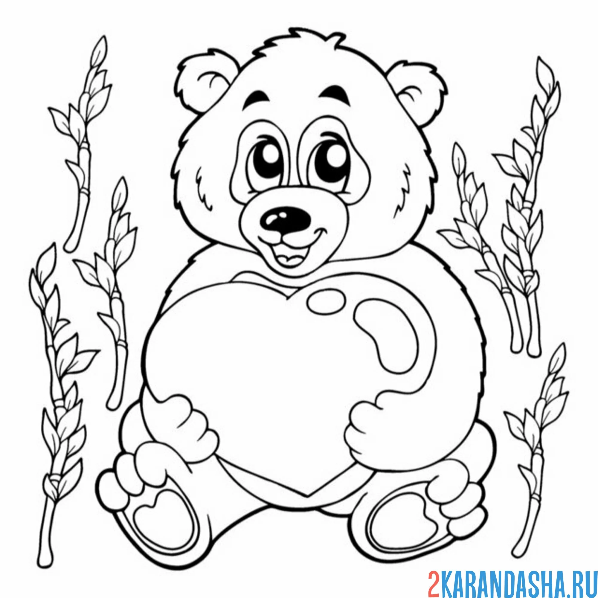 Раскраска панда с сердечком