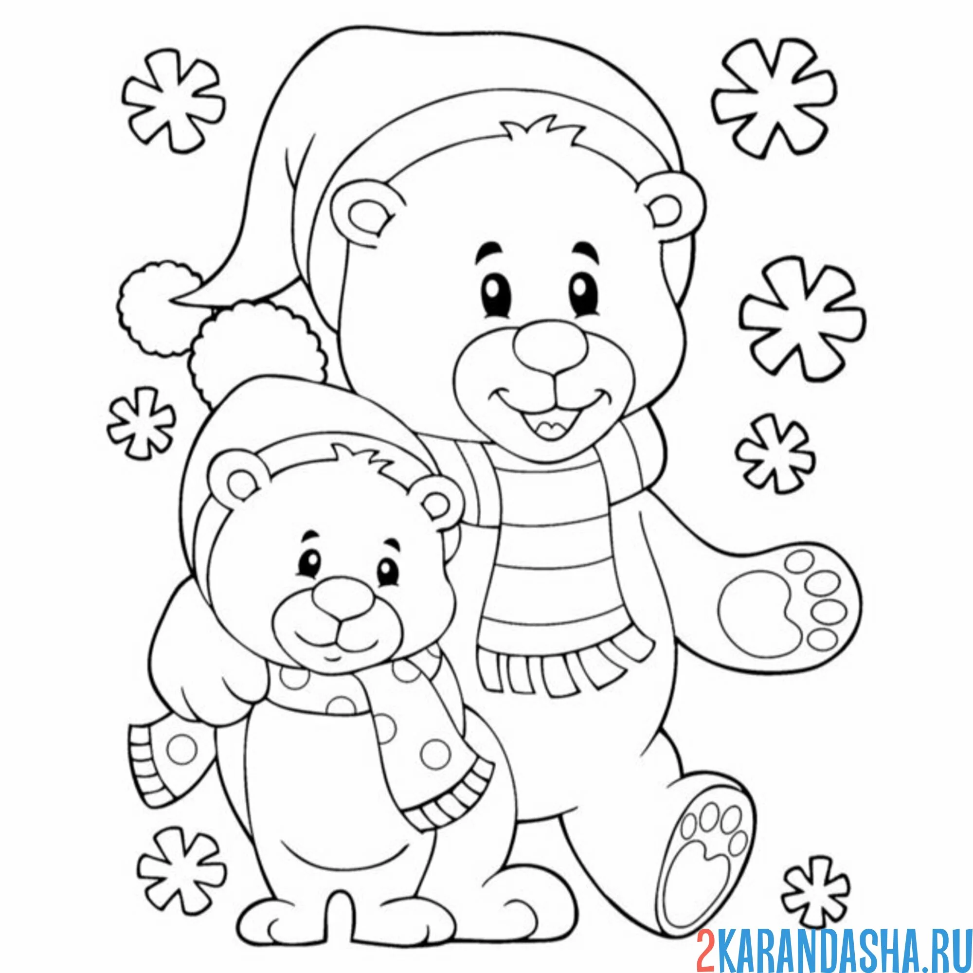 Раскраска медведи зимой