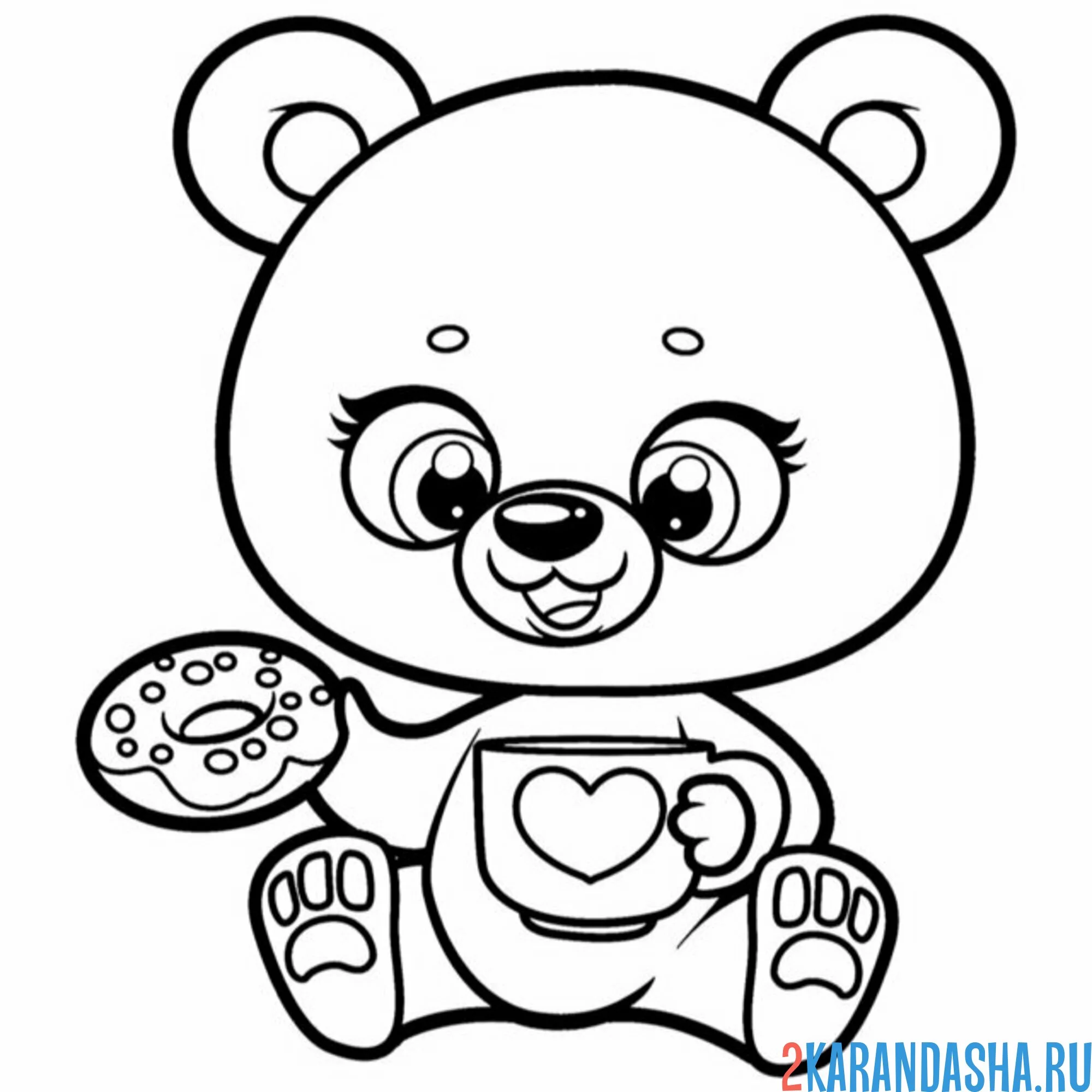 Раскраска мишка ест пончик