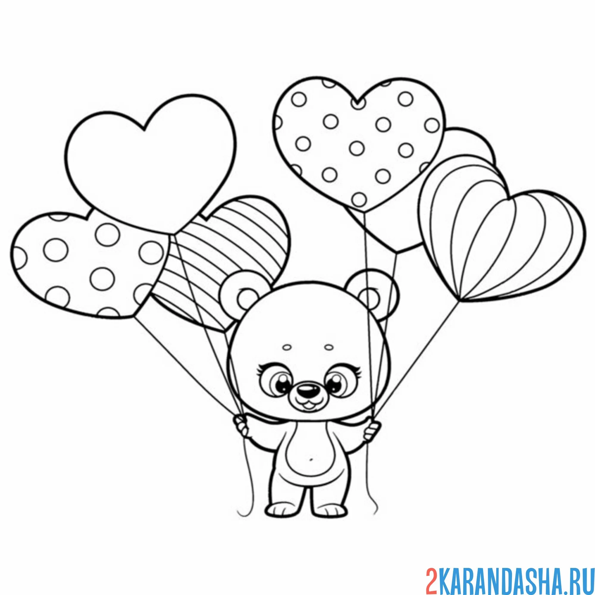 Раскраска мишка и воздушные шары