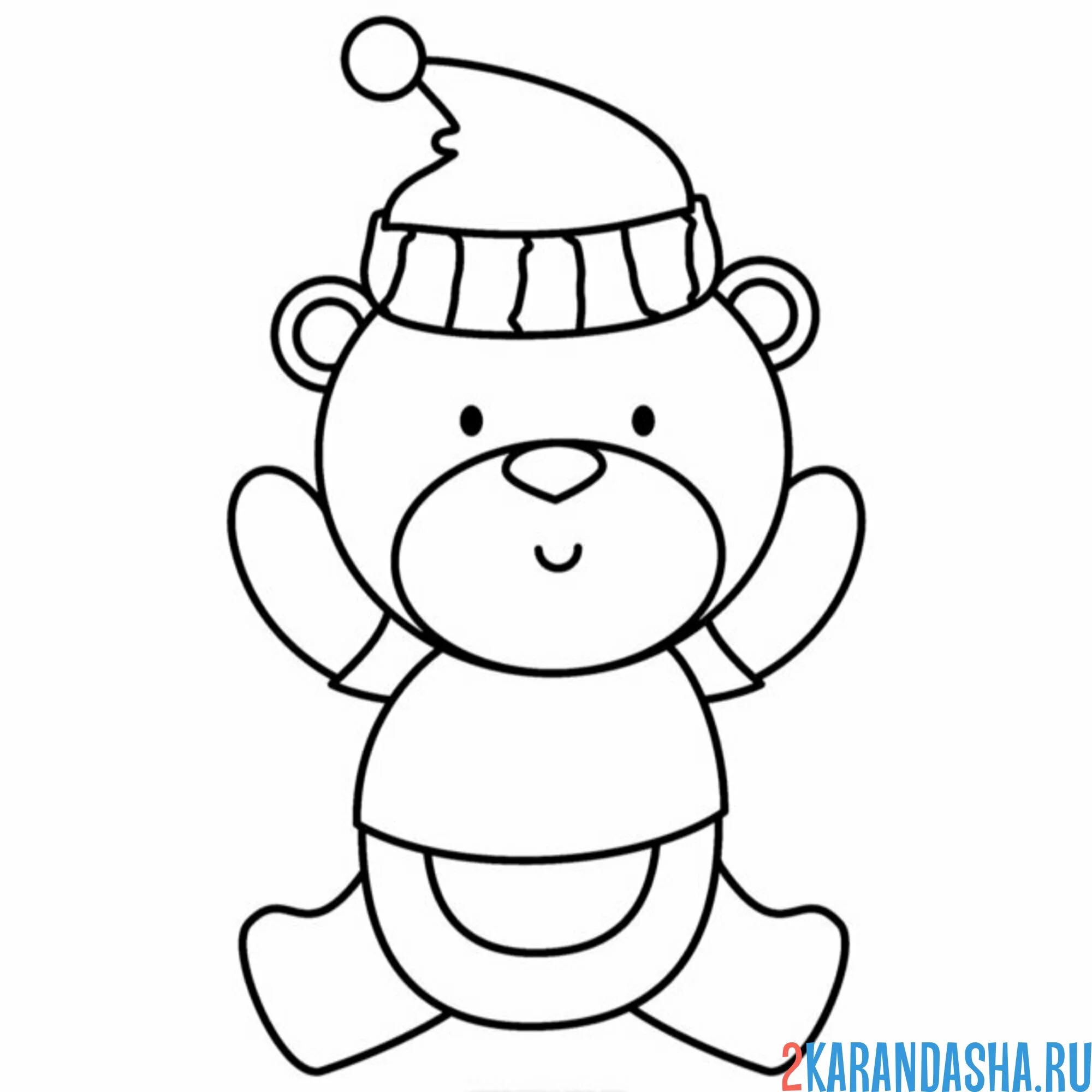 Раскраска игрушечный мишка в шапке