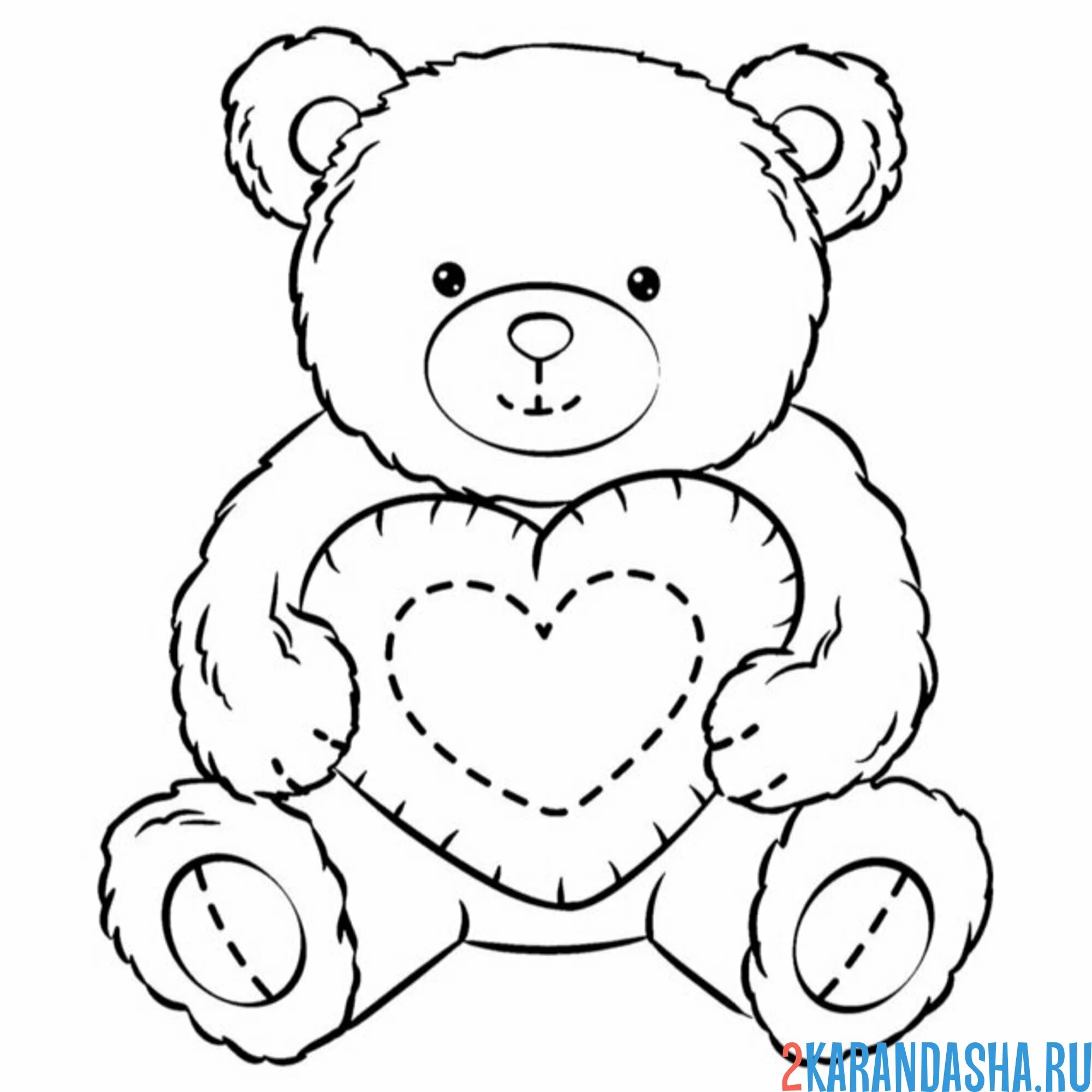 Раскраска плюшевый мишка держит сердце