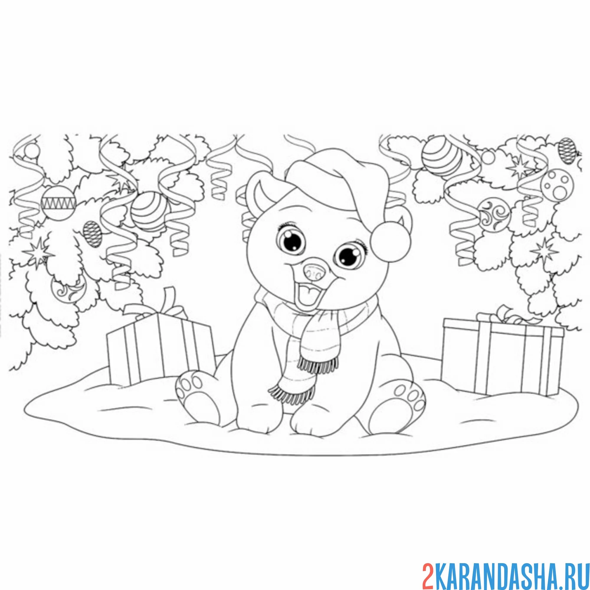 Раскраска рождественский медведь