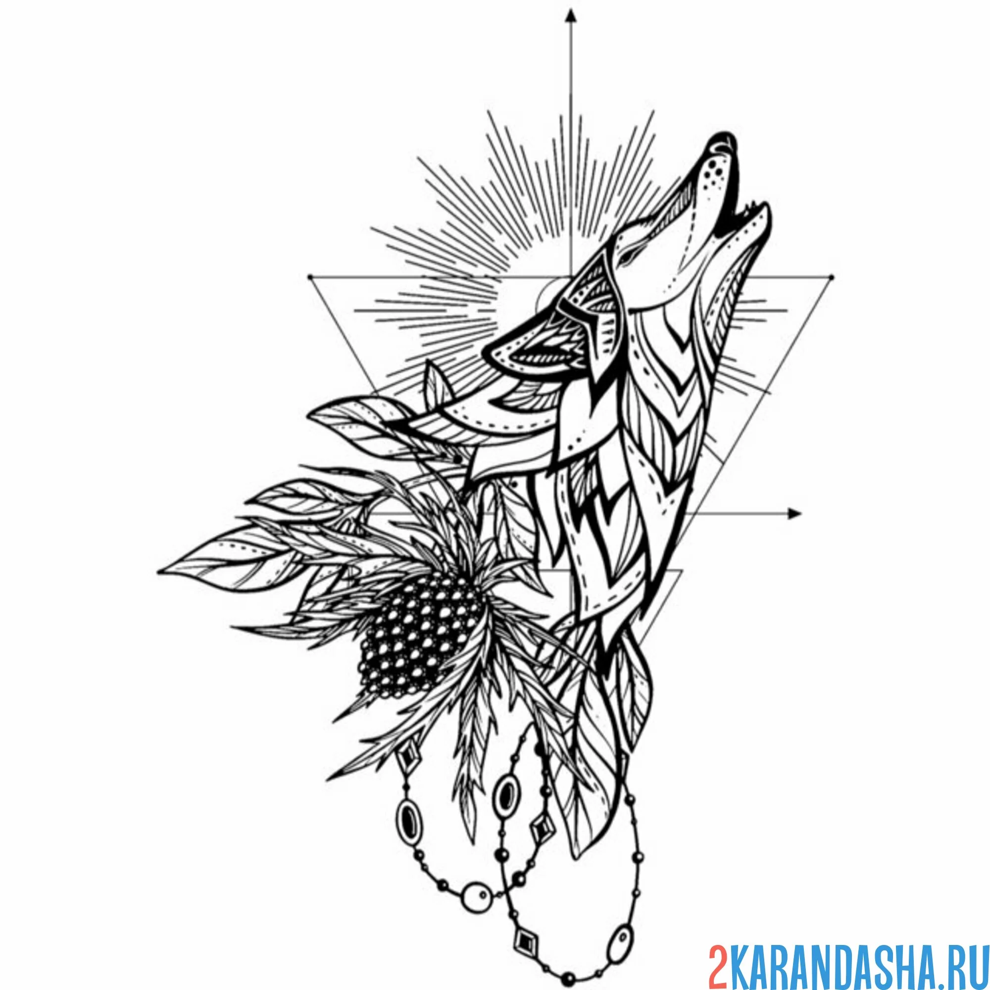 Раскраска тату волк воет