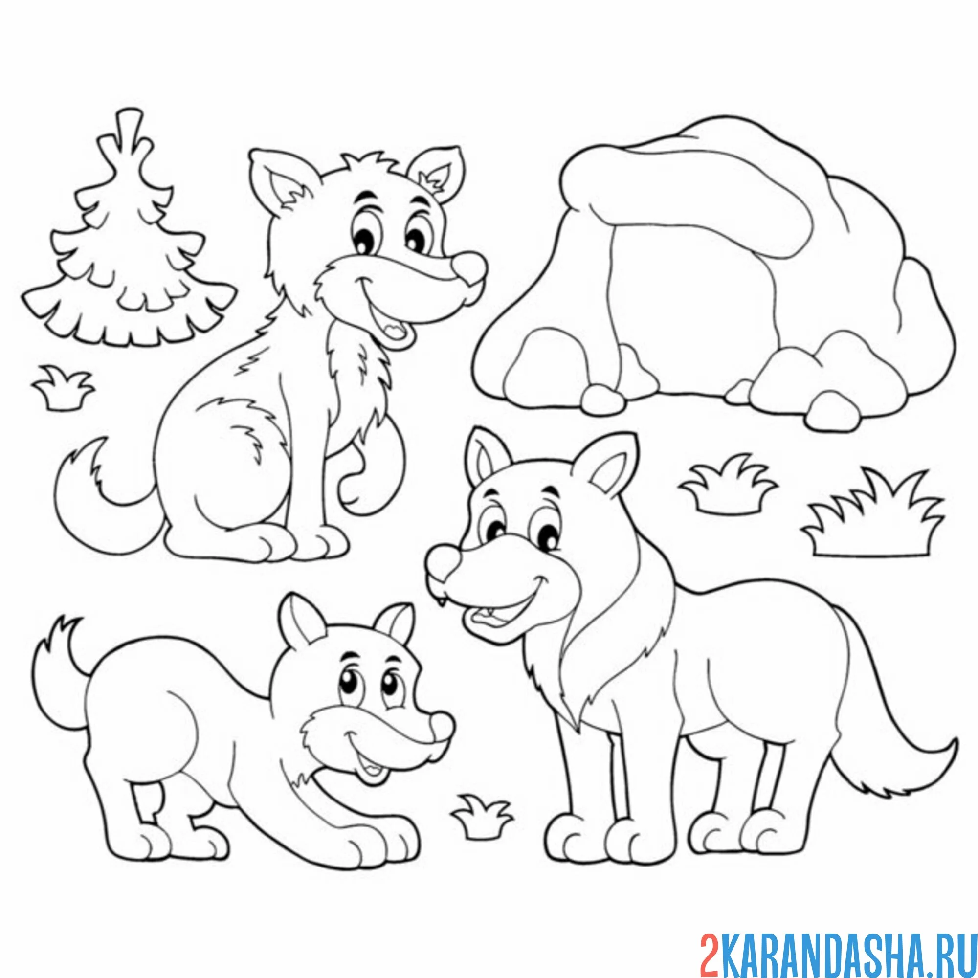 Раскраска семья волков