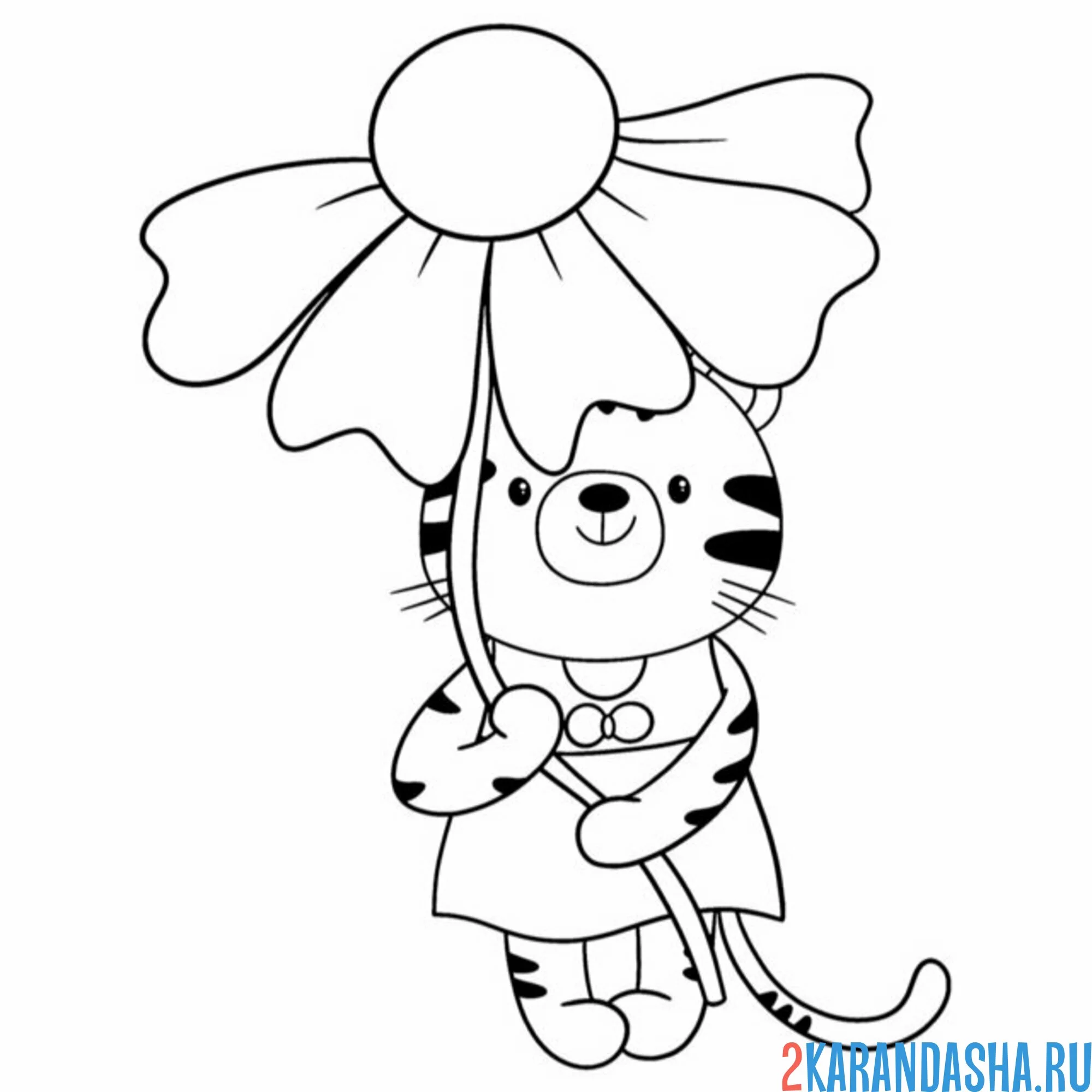 Раскраска тигр под цветочком