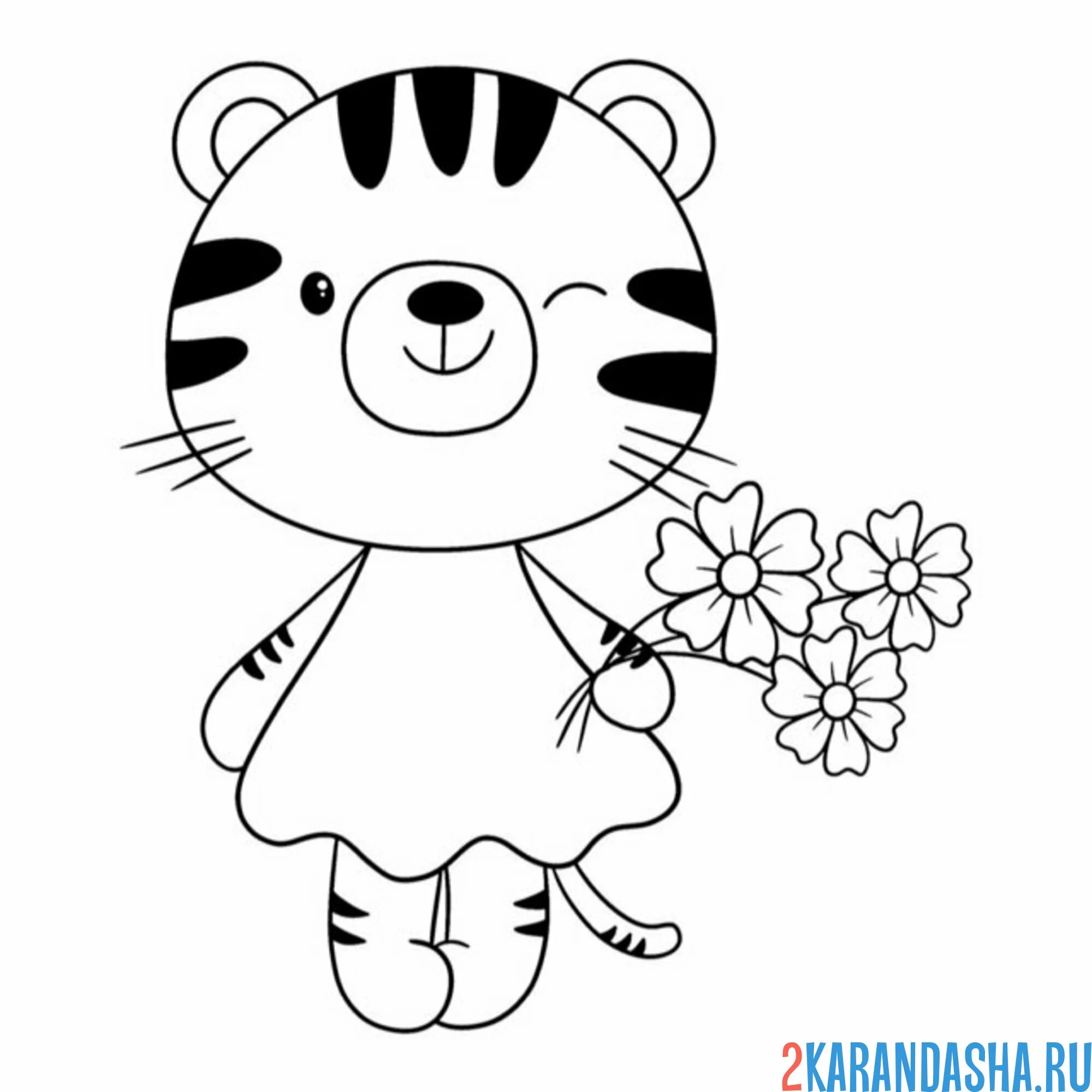 Раскраска тигрица с цветами