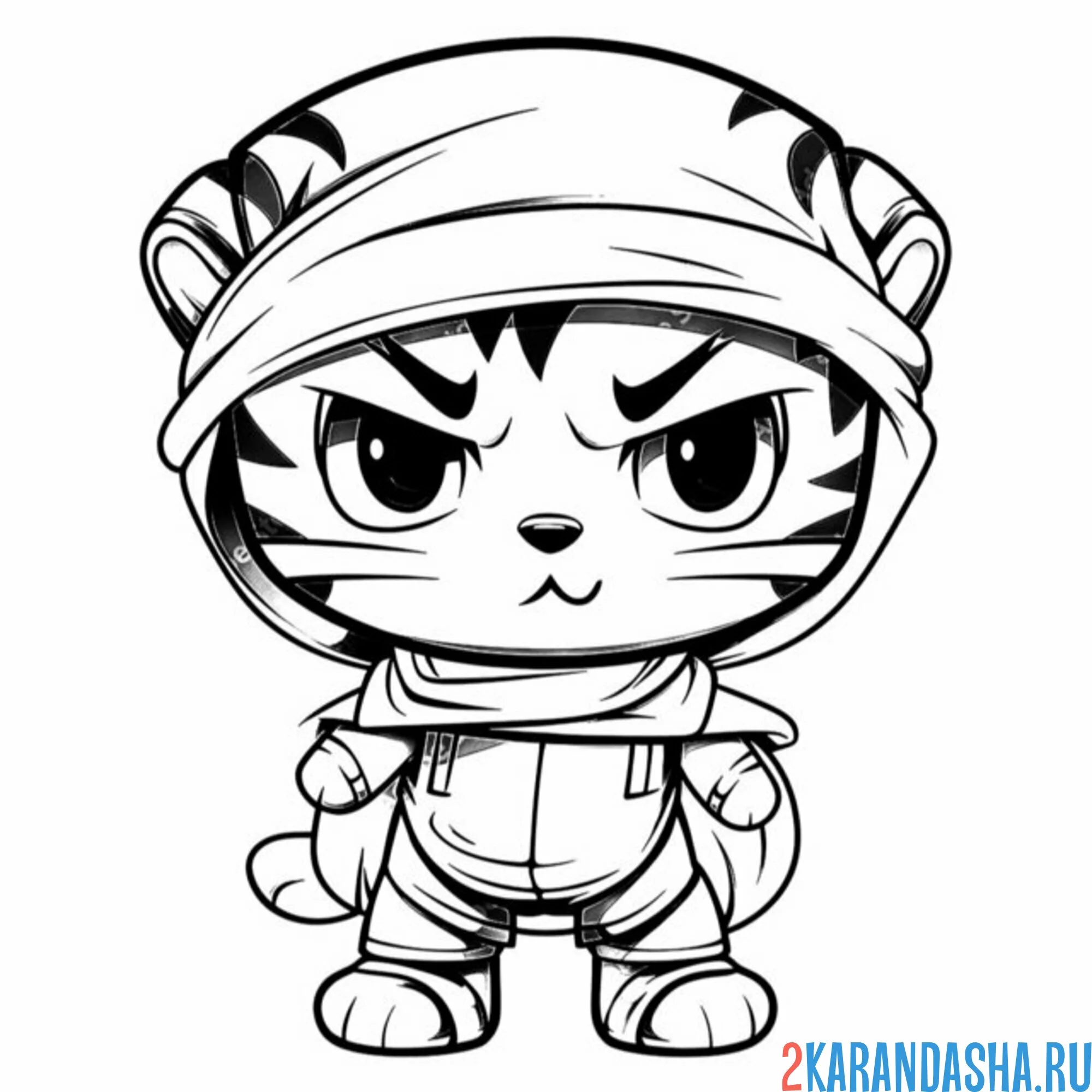 Раскраска тигр в бандане