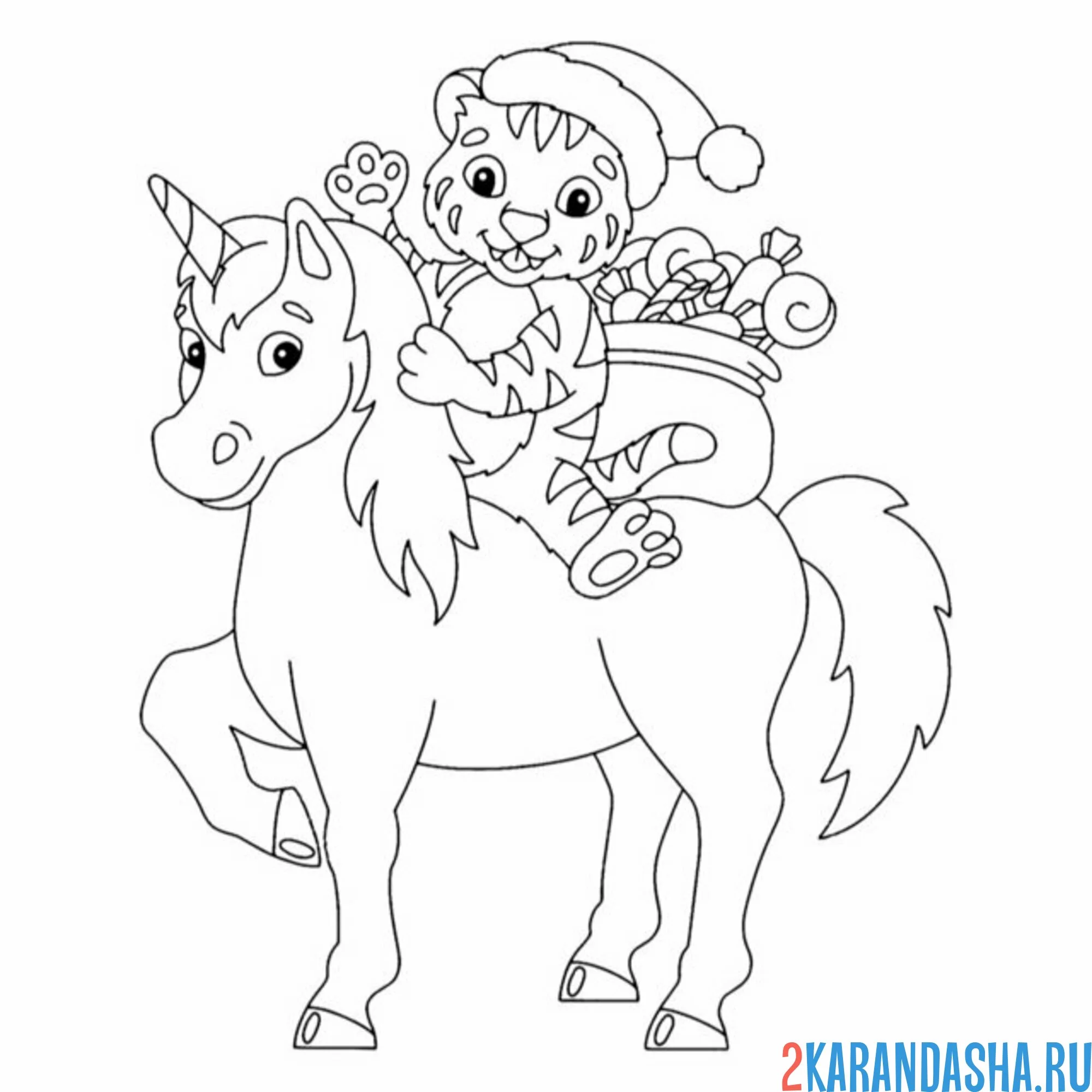 Раскраска тигр на единороге