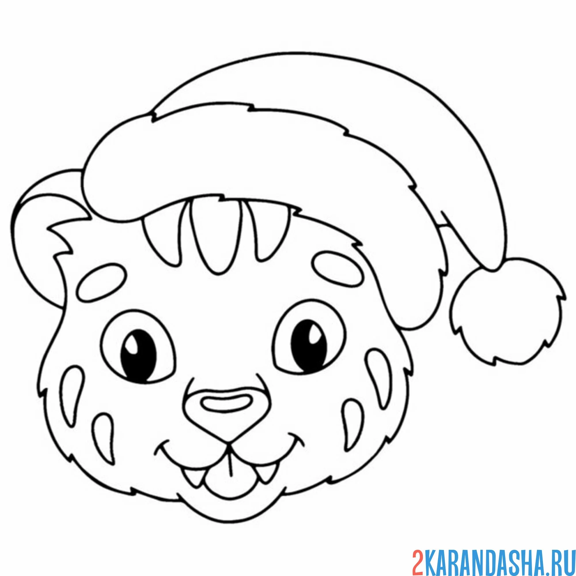 Раскраска тигр в шапке санты