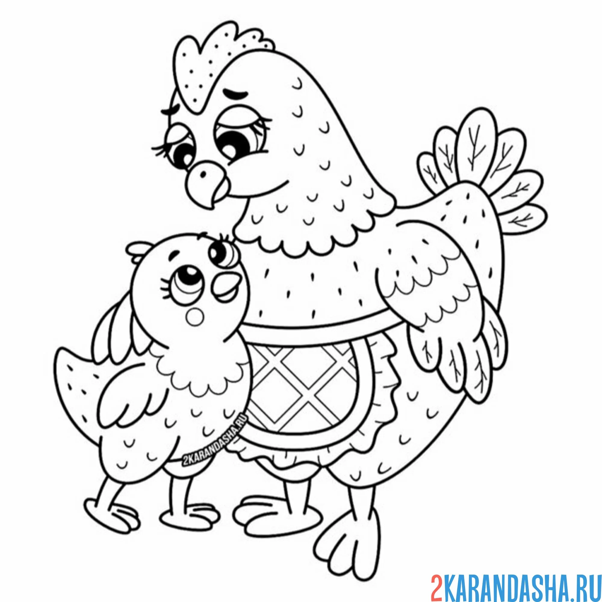 Раскраска курочка мама и цыпленок