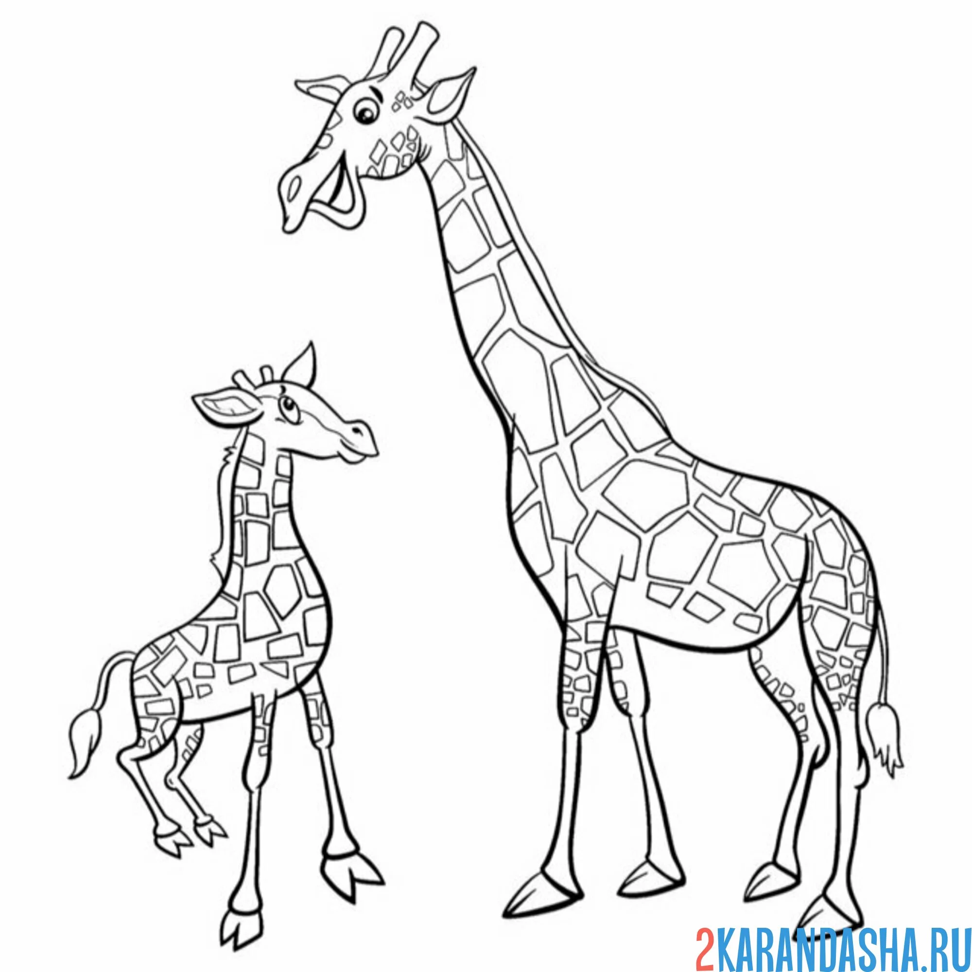 Раскраска мама жираф и ребенок