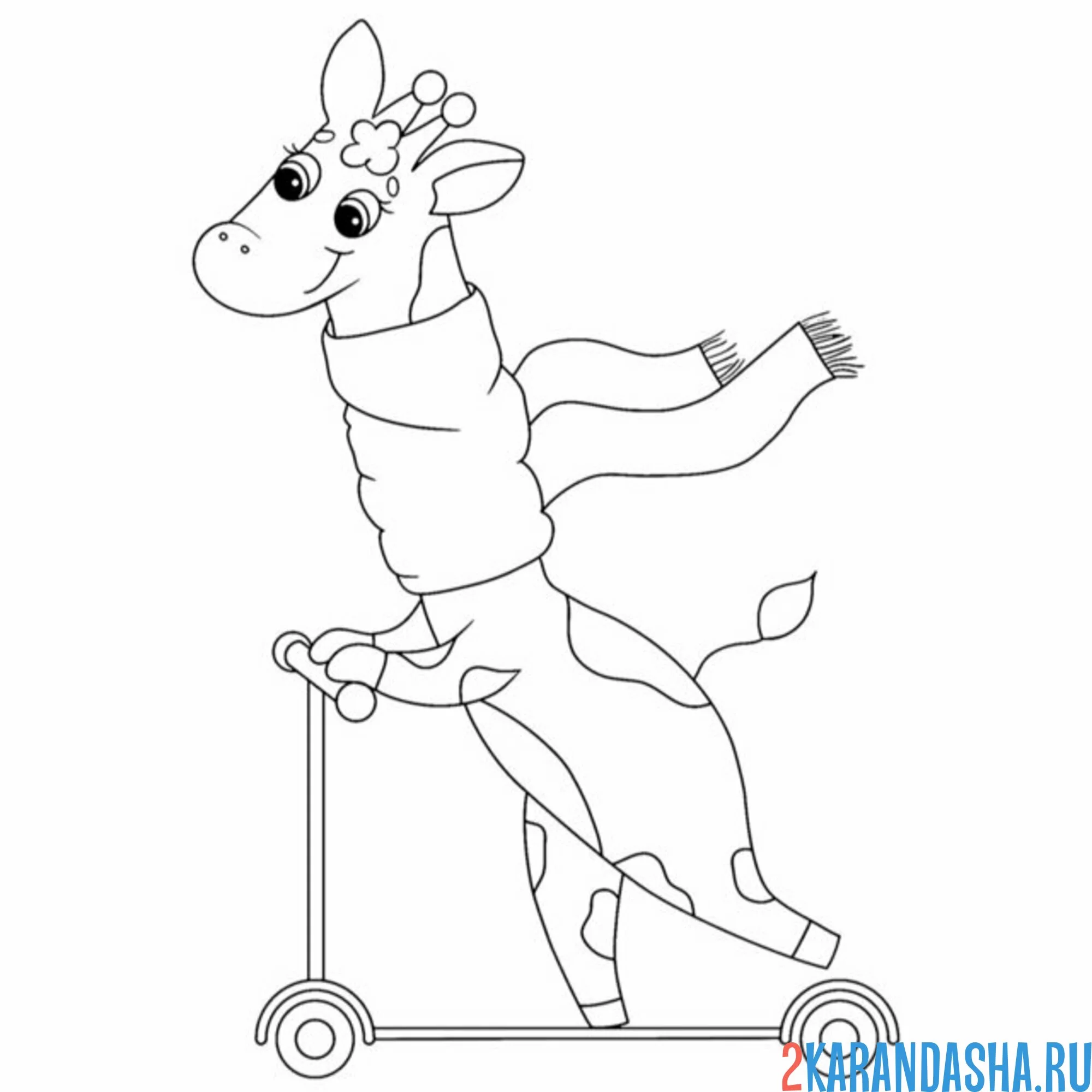Раскраска жираф на самокате