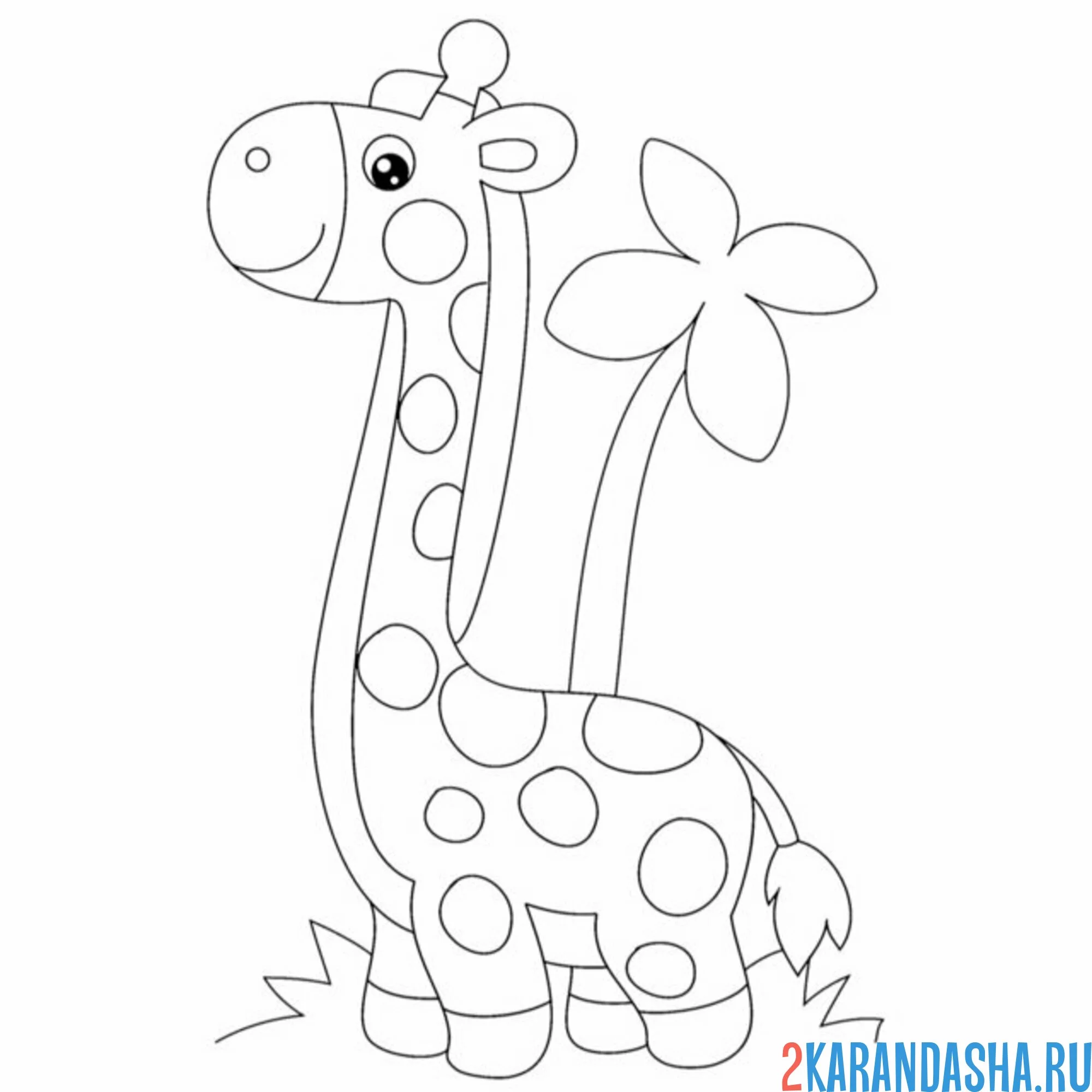 Раскраска жираф и деревце