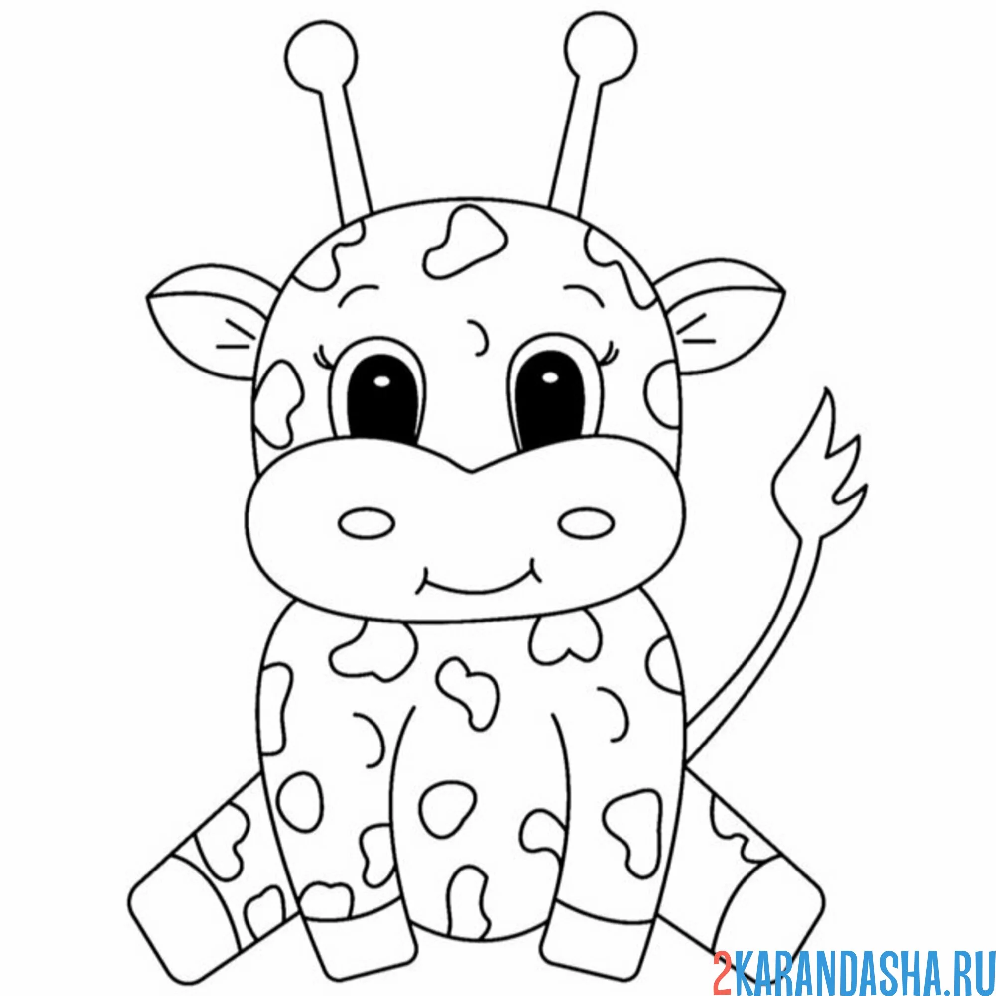 Раскраска маленький жирафик сидит