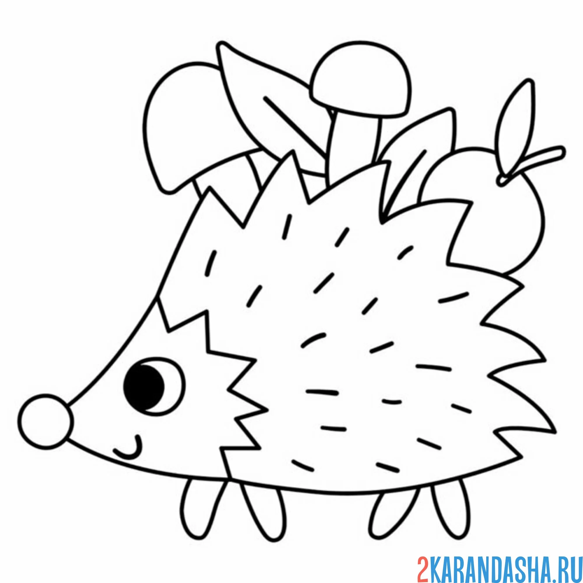 Раскраска ежик несет грибы и яблоки