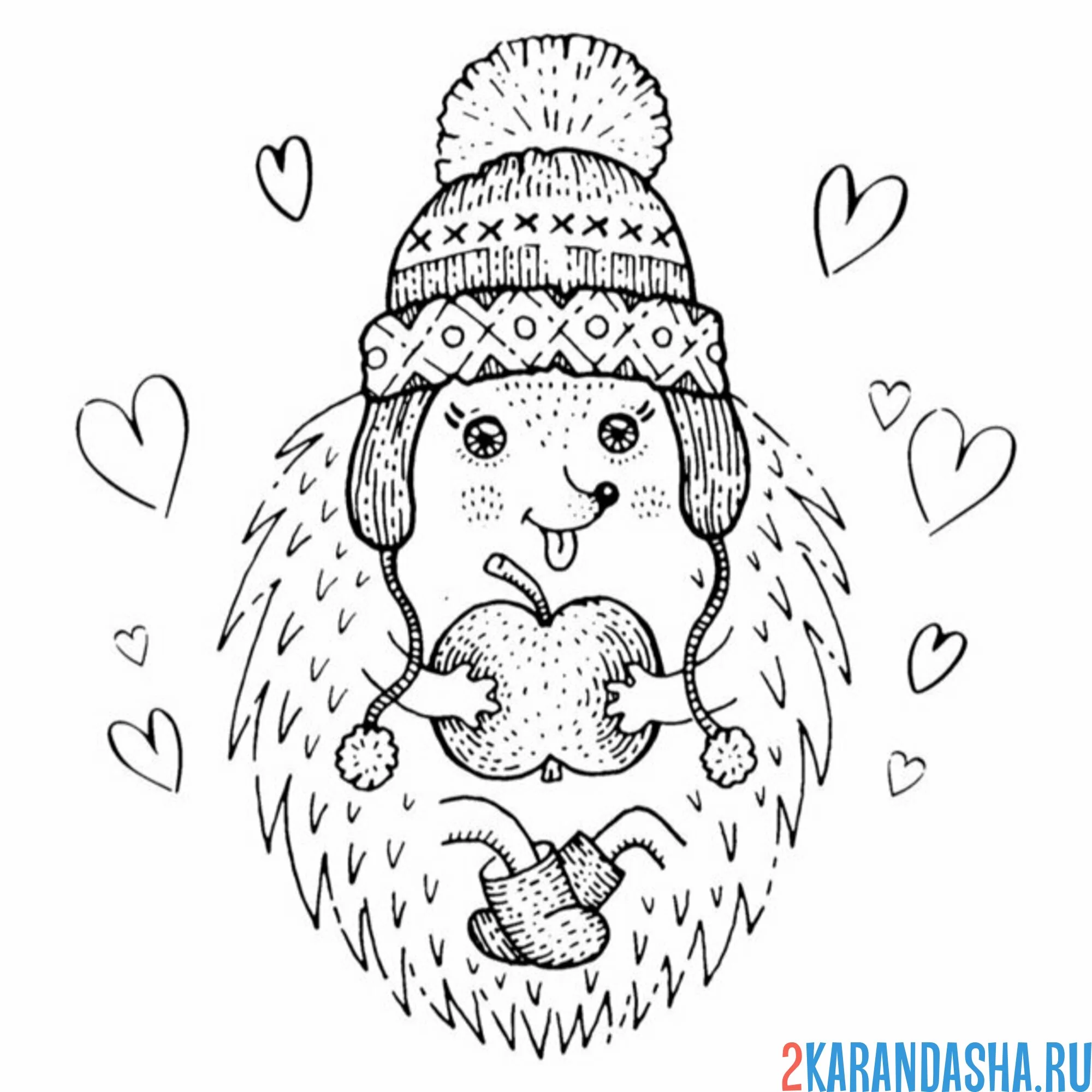 Раскраска арт ежик в шапке