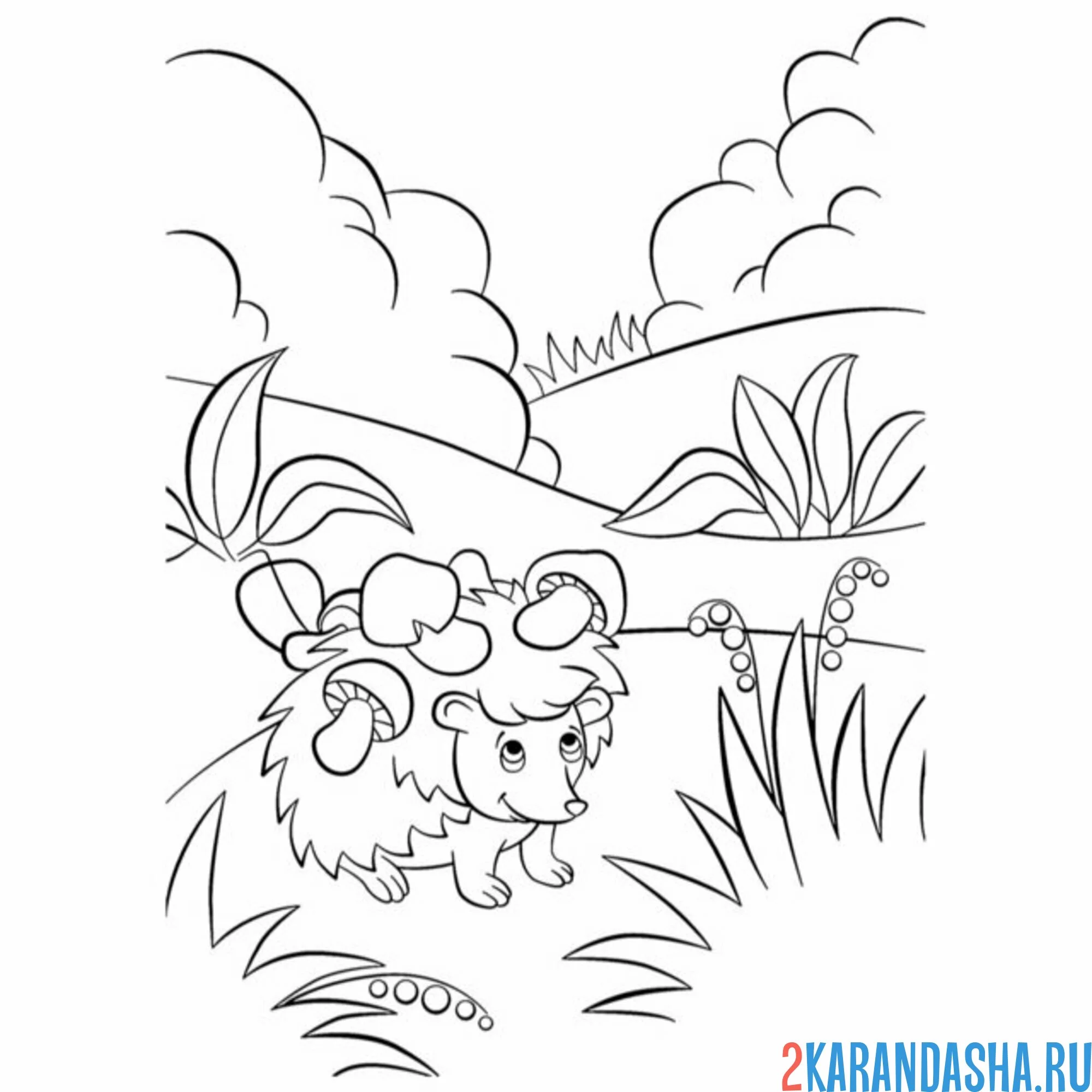 Раскраска ежик насобирал грибы