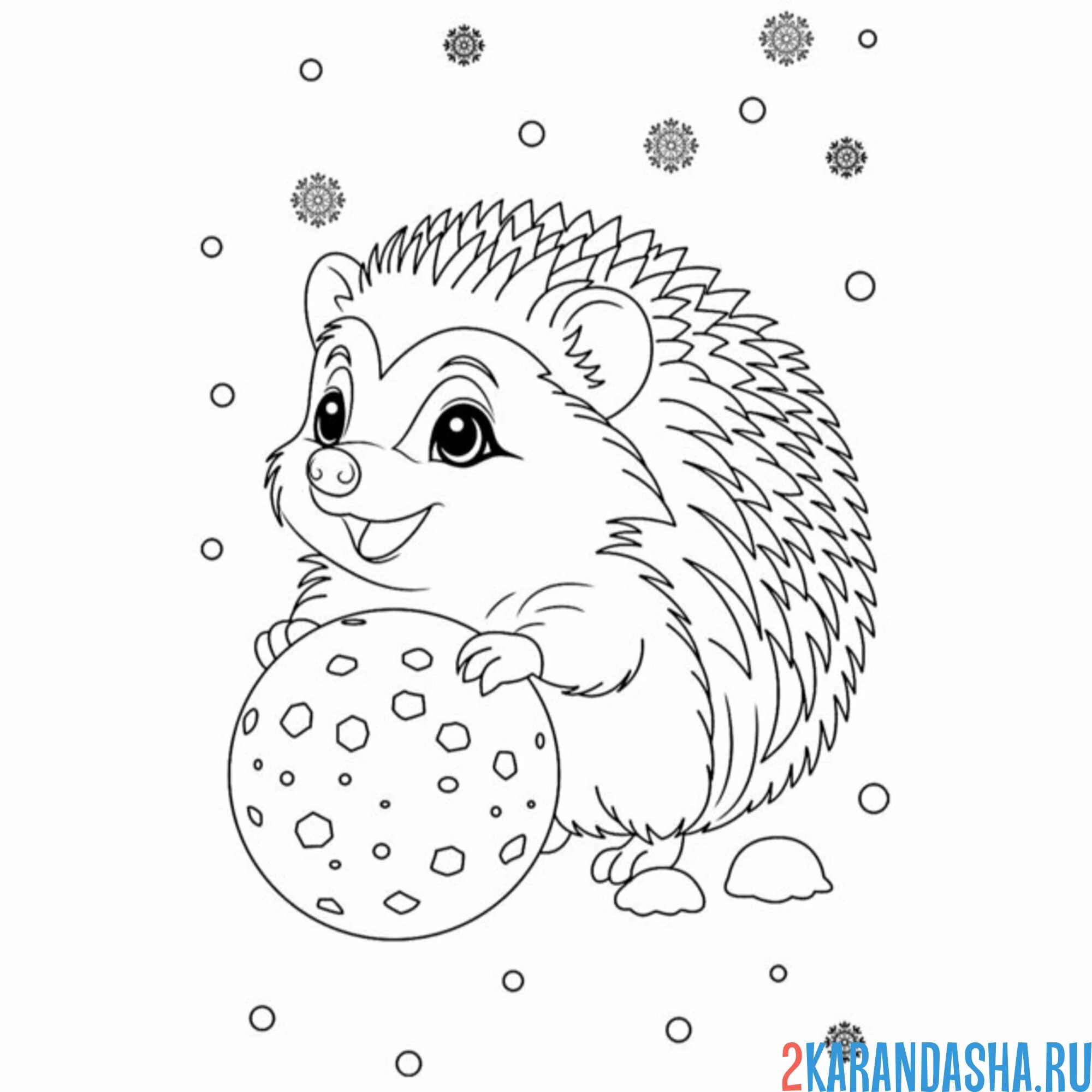 Раскраска ежик и снег
