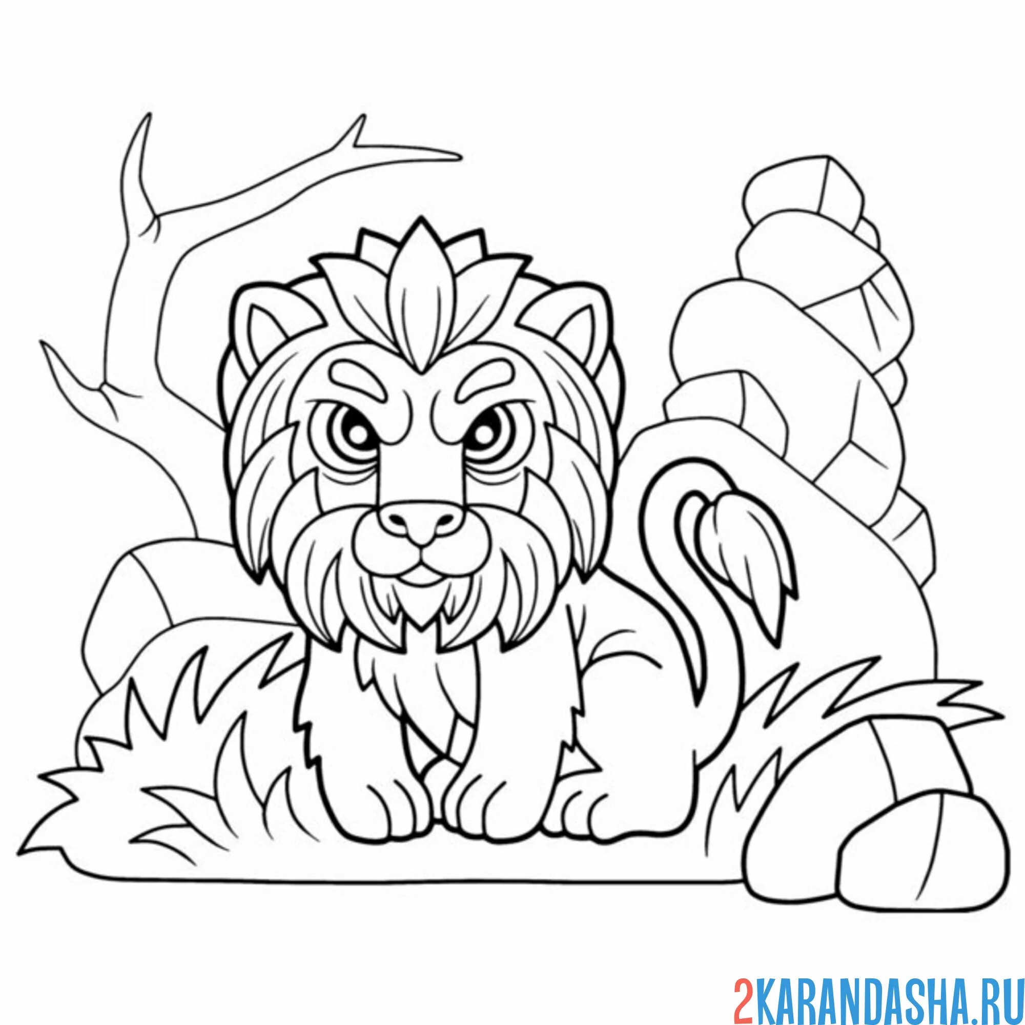 Раскраска серьезный лев на охоте