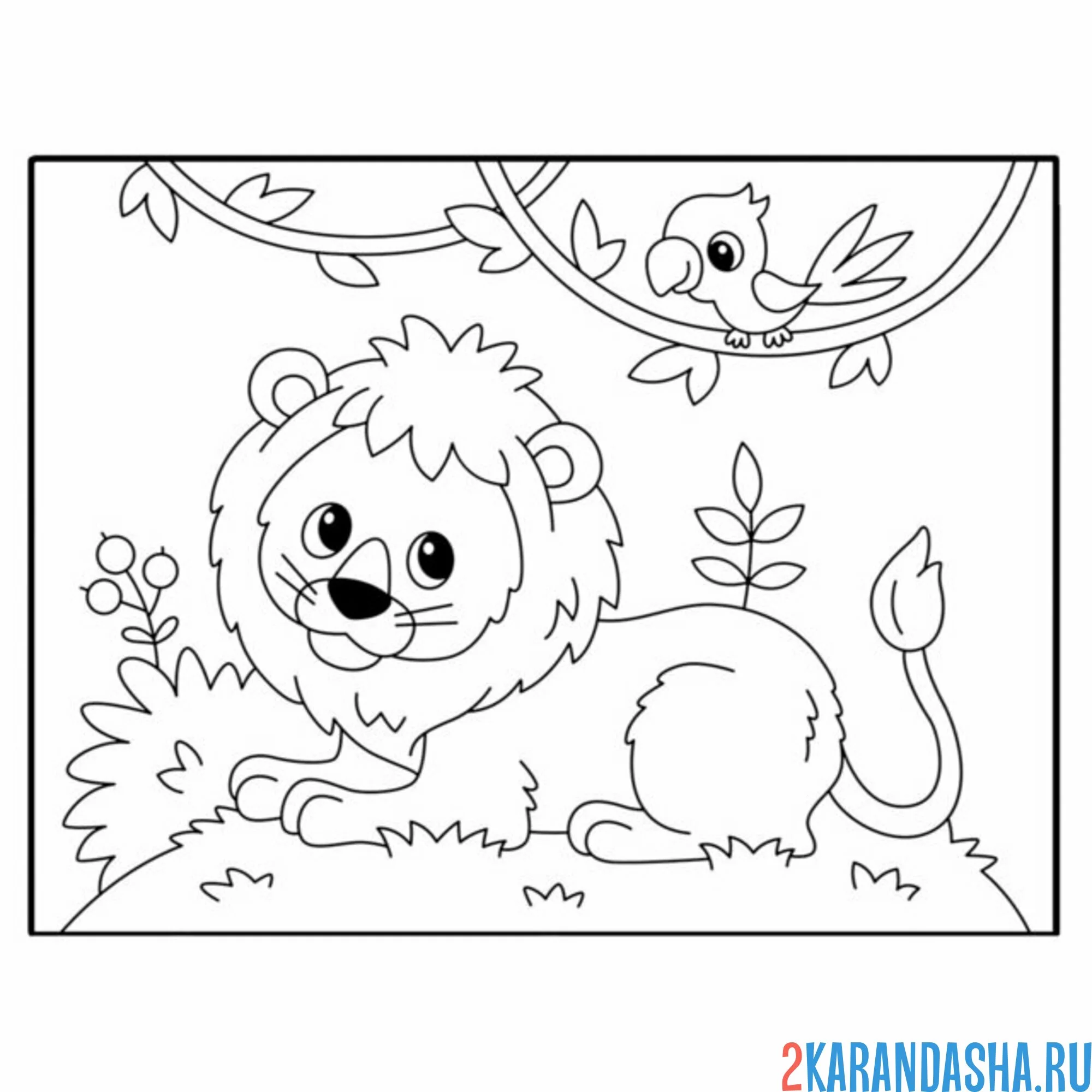 Раскраска лев на солнышке