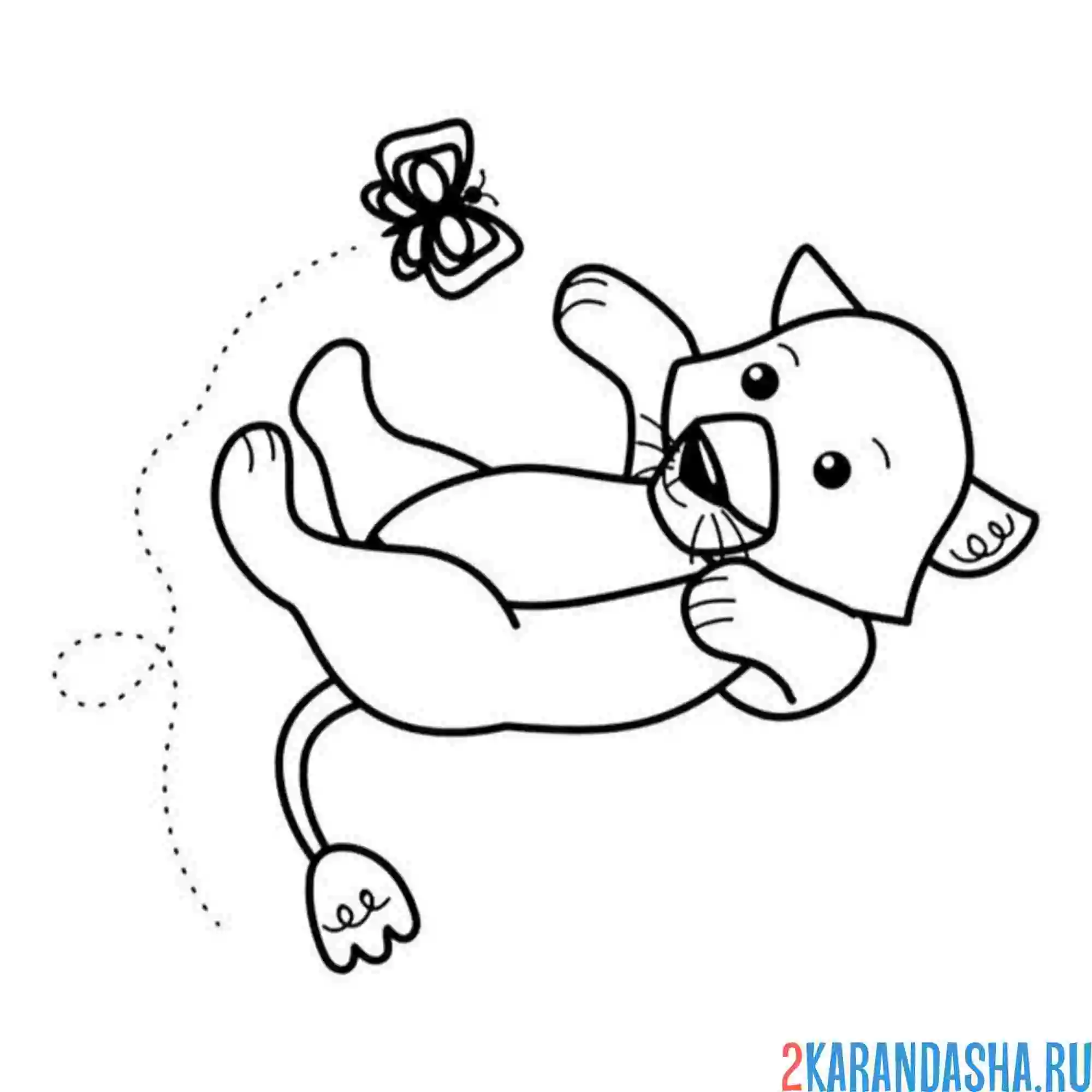 Раскраска львенок играет с бабочкой