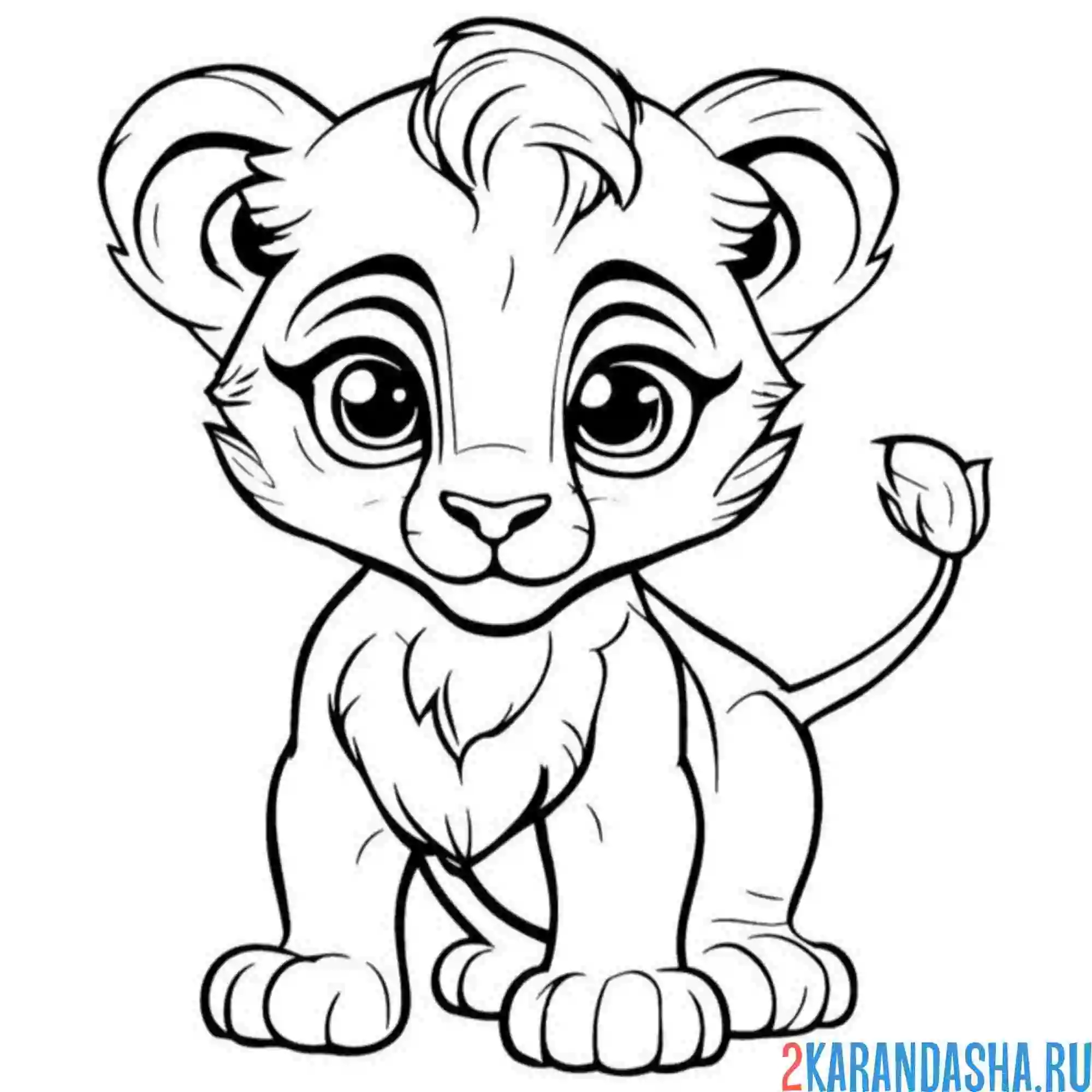 Раскраска львенок учится рычать