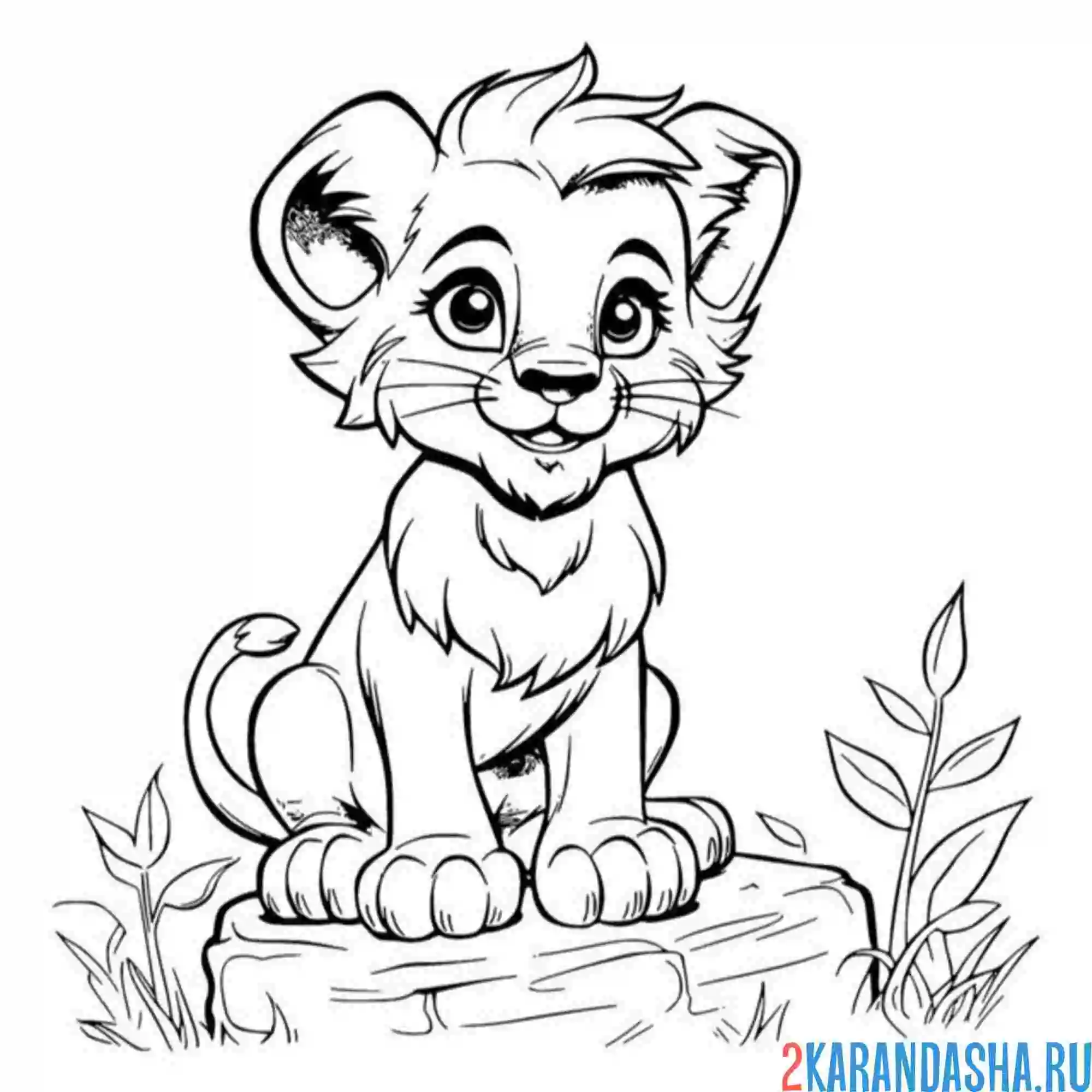 Раскраска львенок на камне