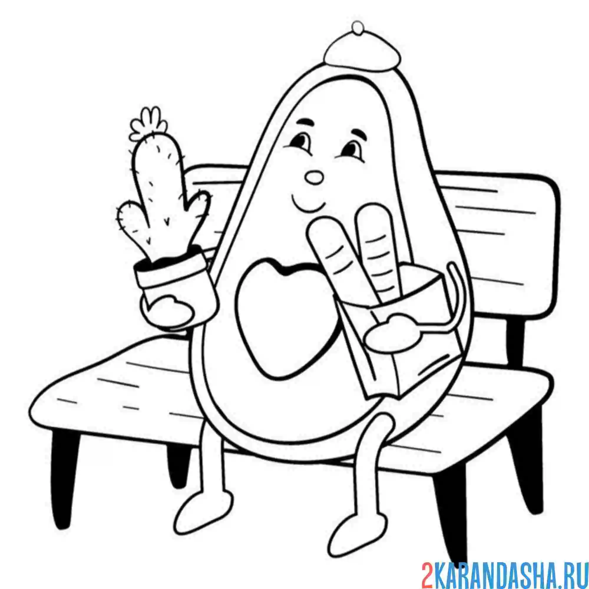 Раскраска авокадо на лавке