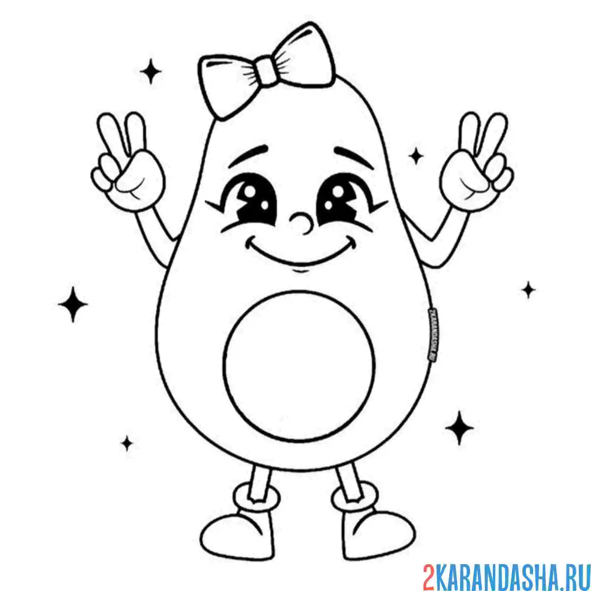 Раскраска авокадо с бантиком