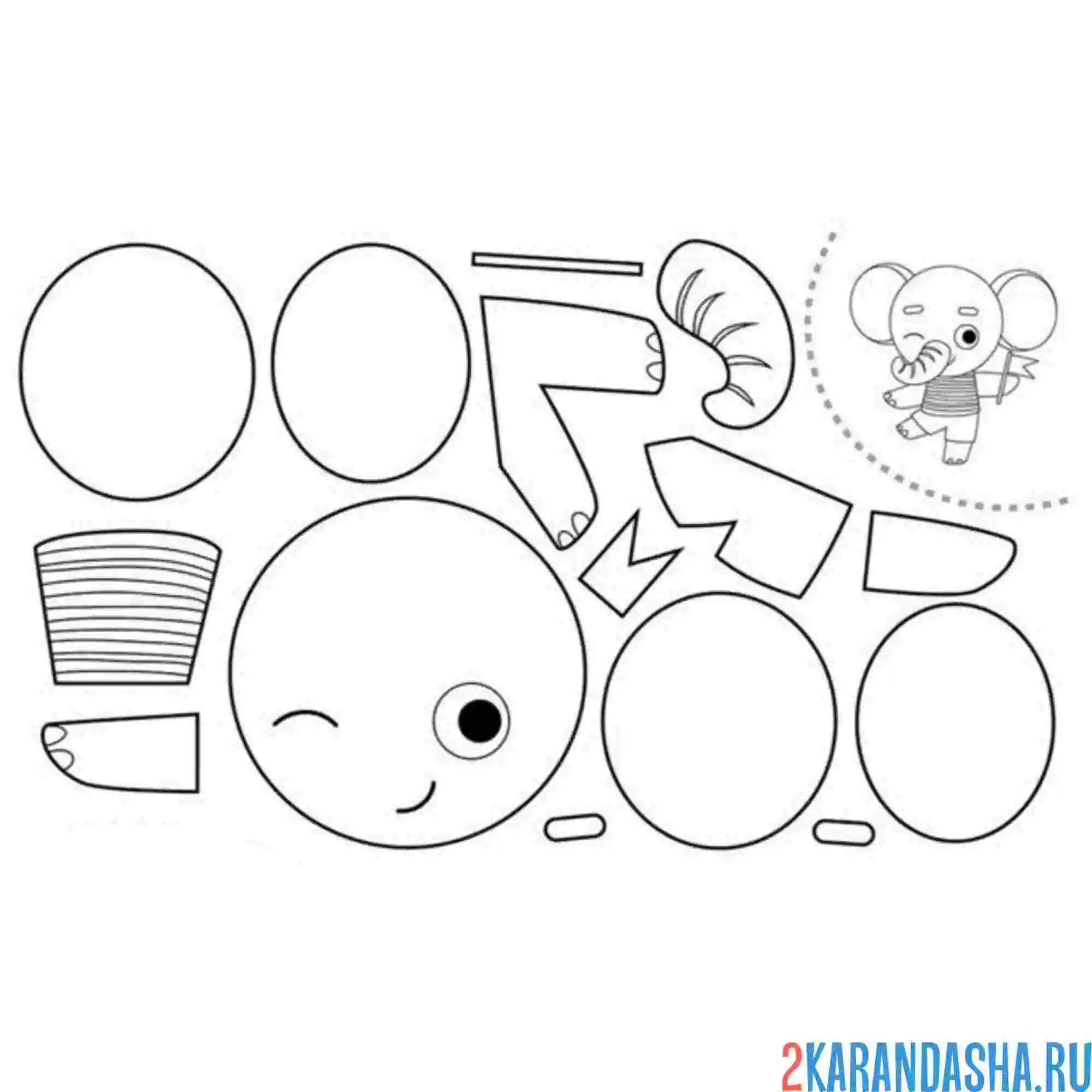 Раскраска раскрась, вырежи и склей слон