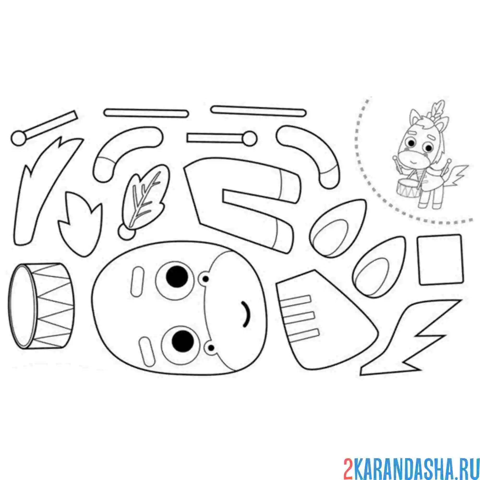 Раскраска раскрась, вырежи и склей лошадка