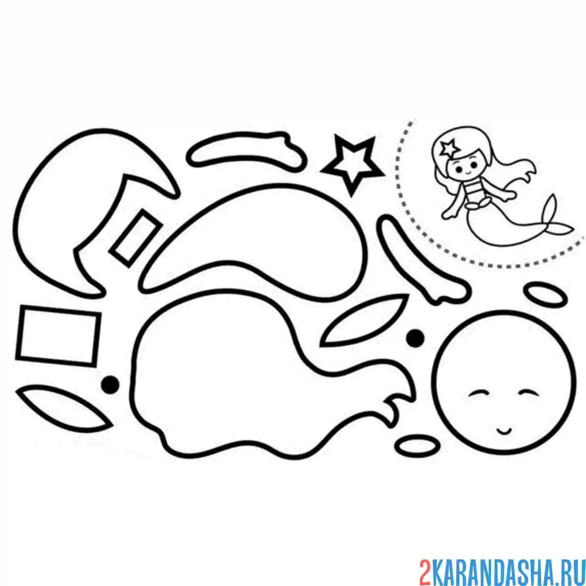 Раскраска раскрась, вырежи и склей русалка