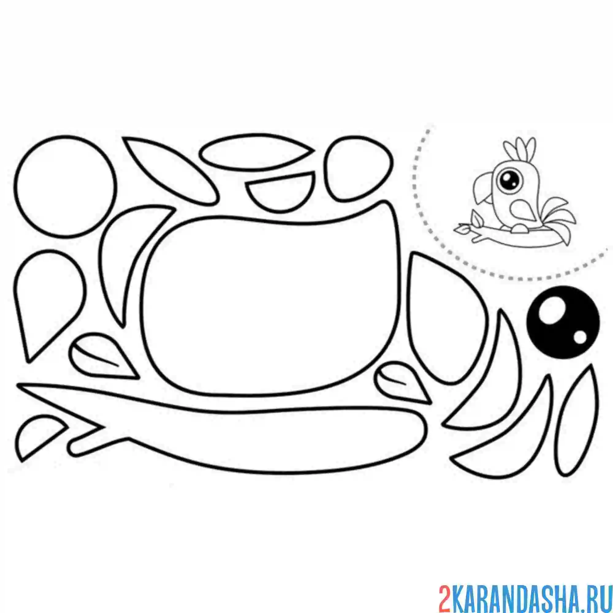 Раскраска раскрась, вырежи и склей попугайчик