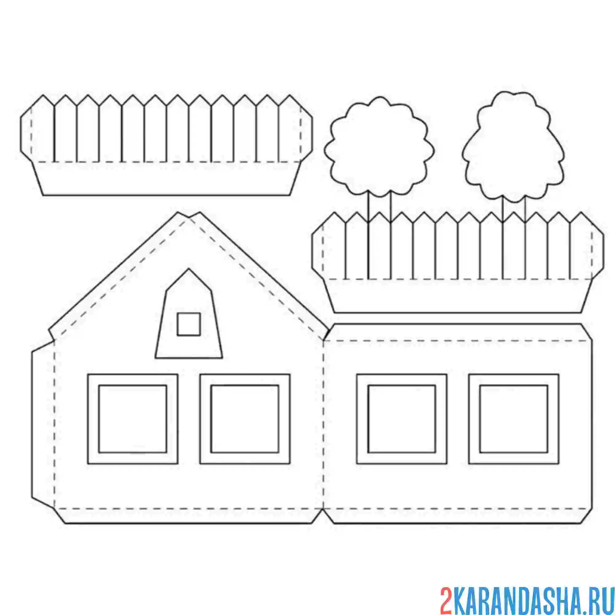 Раскраска раскрась, вырежи и склей объемный дом