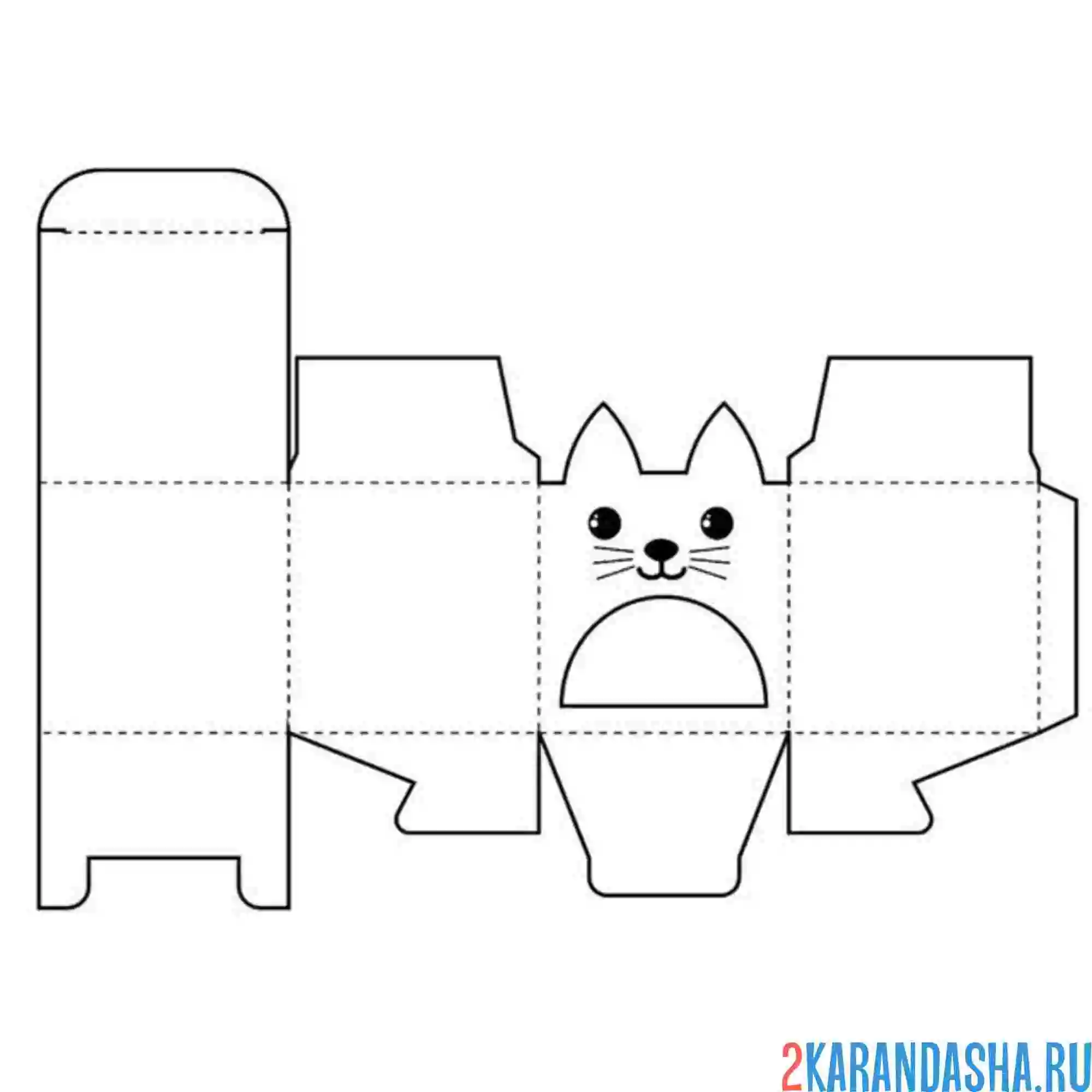 Раскраска раскрась, вырежи и склей кото-коробочка
