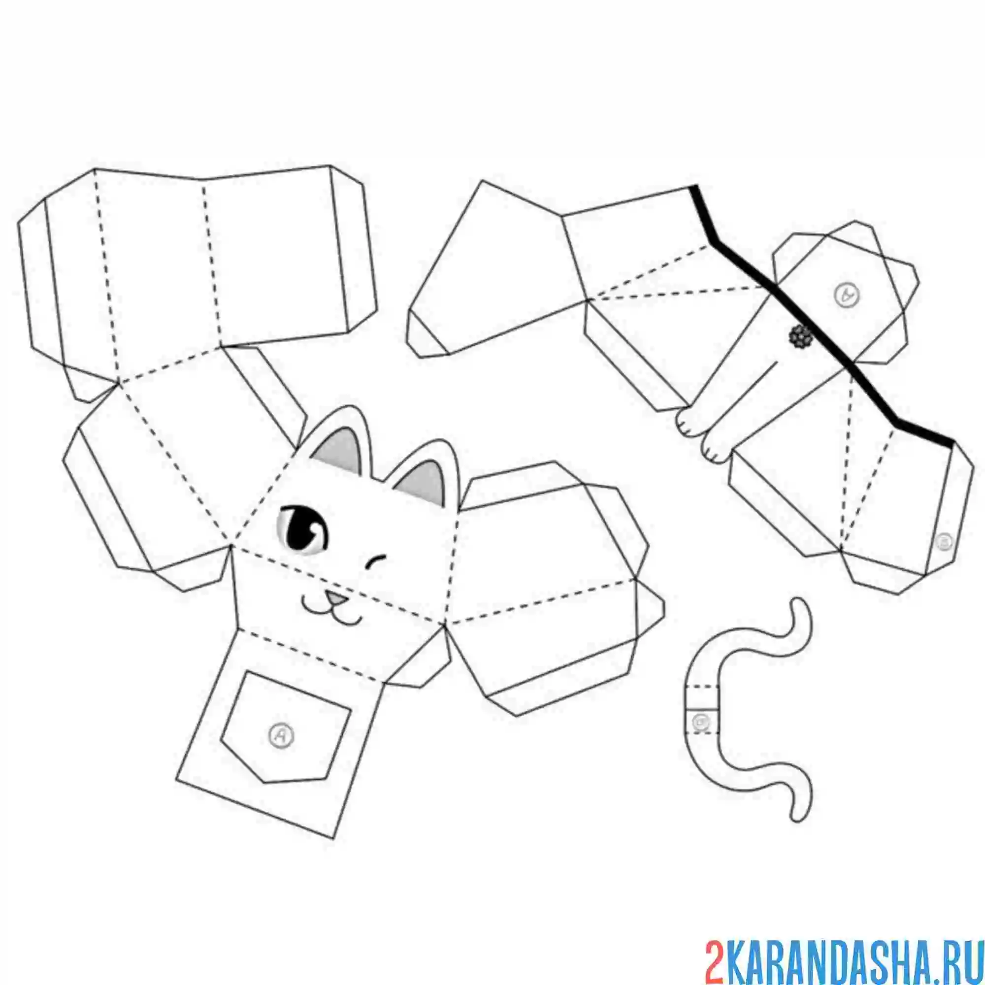 Раскраска раскрась, вырежи и склей кошечка