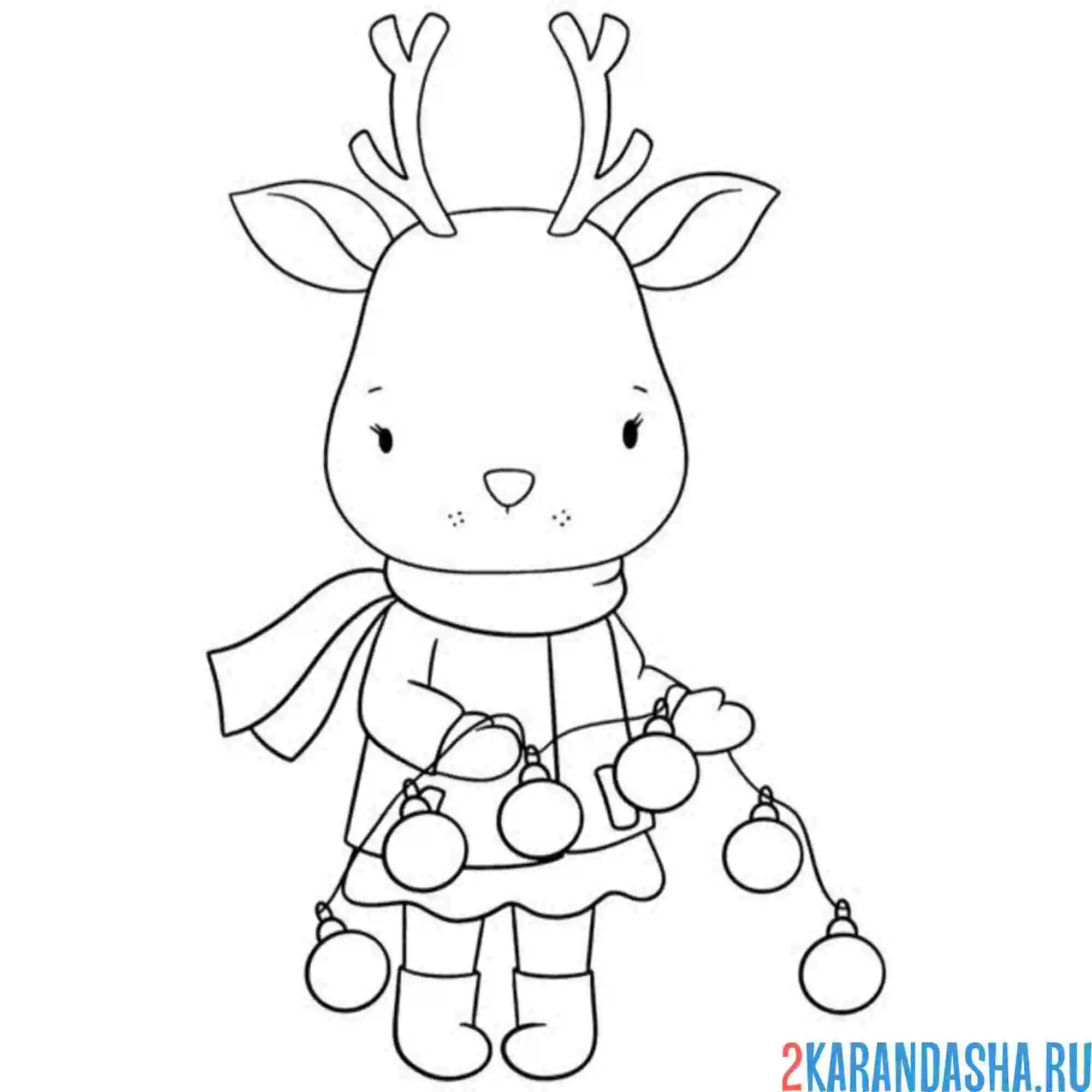 Раскраска олень с гирляндой